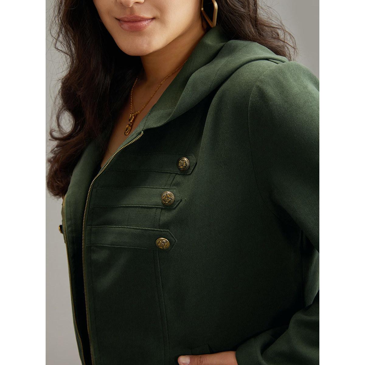 Plus Size Solid Metal Detail Hooded Zipper Jacket Women ArmyGreen Casual Plain Ladies Everyday Winter Coats BloomChic 26/4X Product Image