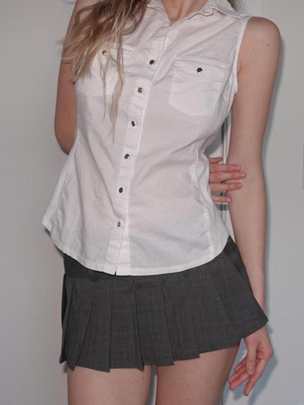 Urban Work Style Studded Multi-Pocket Tank Top Product Image