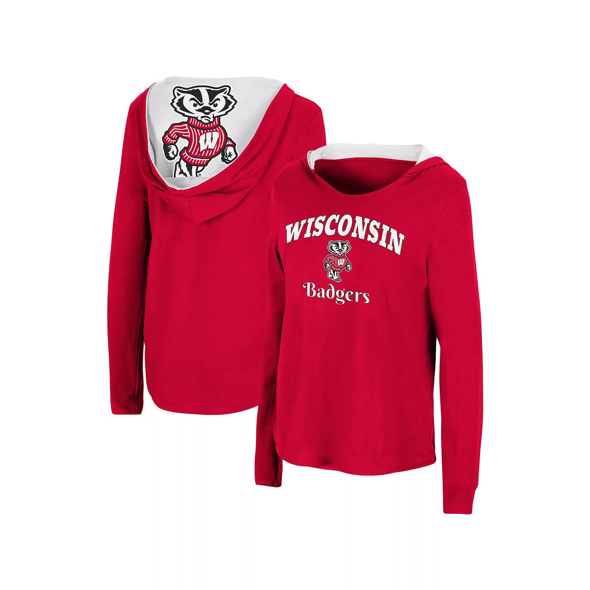 Women's Colosseum Red Wisconsin Badgers Catalina Hoodie Long Sleeve T-Shirt,  Product Image