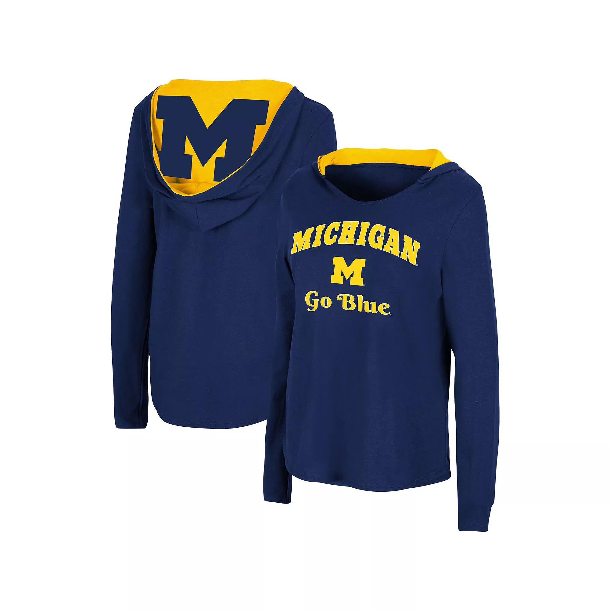 Women's Colosseum Navy Michigan Wolverines Catalina Hoodie Long Sleeve T-Shirt, Size: Medium, Blue Product Image