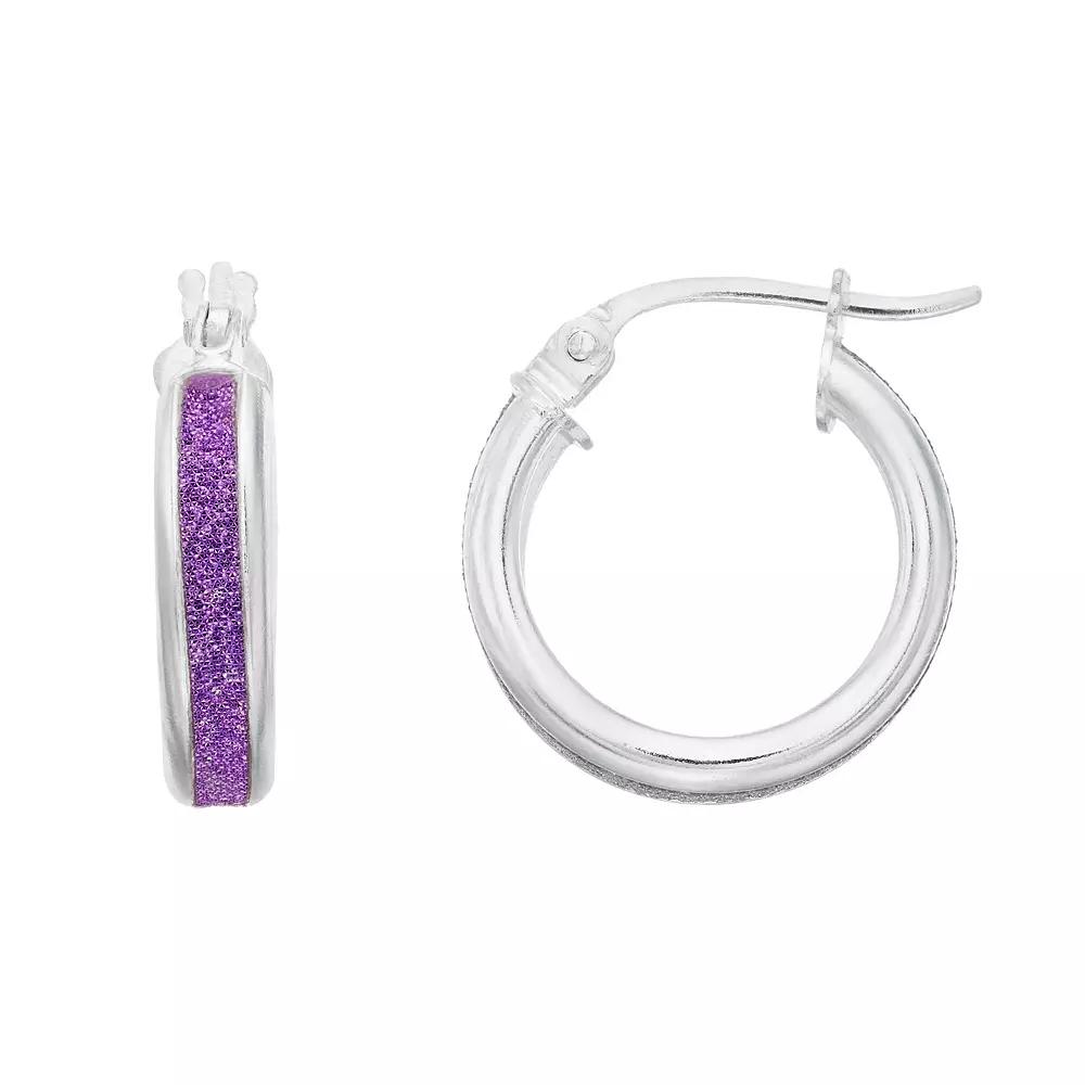 Aleure Precioso Sterling Silver Glitter Bar Hoop Earrings, Women's, Sterling Silver Purple Product Image
