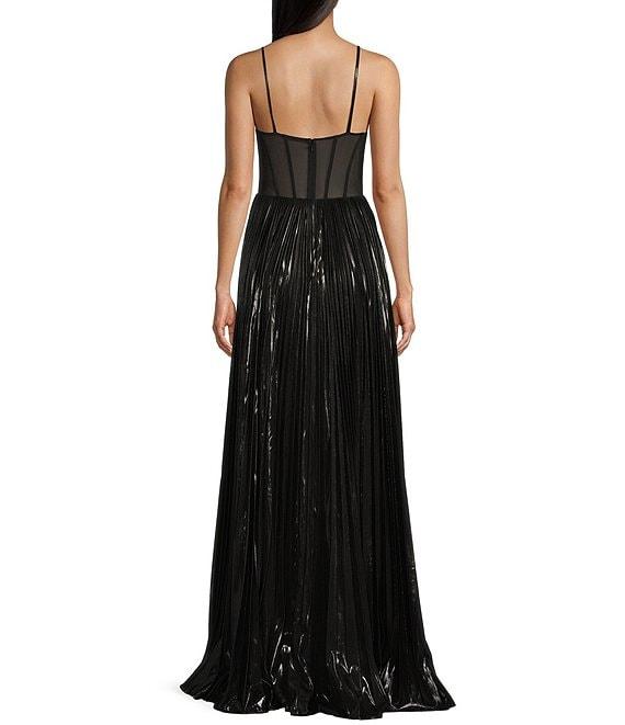 Jovani Metallic Sweetheart Neck Beaded Corset Bodice Spaghetti Strap A-Line Dress Product Image