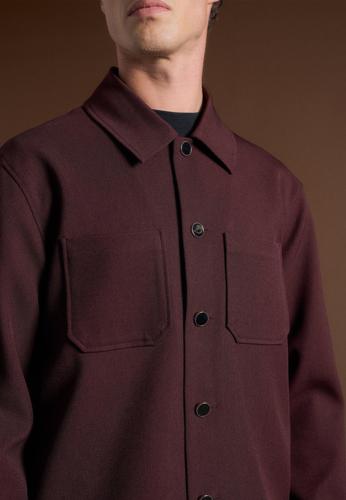 Benoit - Twill Pocket Cropped Shirt - Wine Red Male Product Image