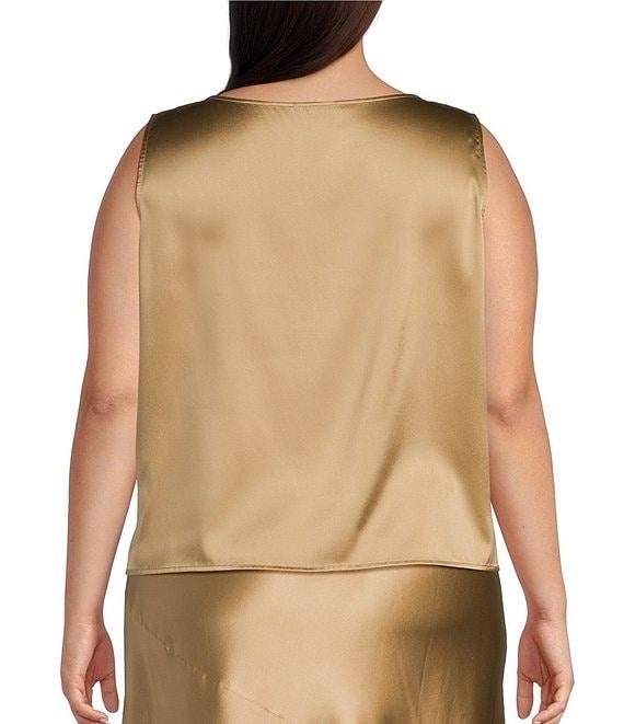 Eileen Fisher Plus Size Stretch Silk Charmeuse Boat Neck Sleeveless Shell Top Product Image