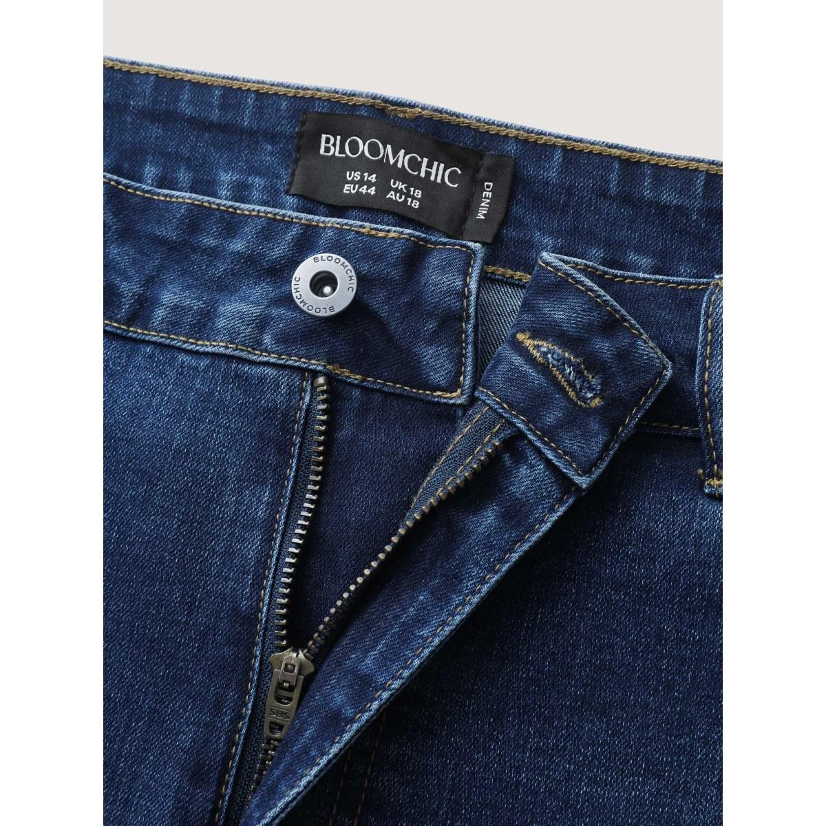 Plus Size Stretchy Mid-Rise Bootcut Jeans Women Denimindigo Timeless Patchwork High stretch Slanted pocket Jeans BloomChic 28/5X Product Image