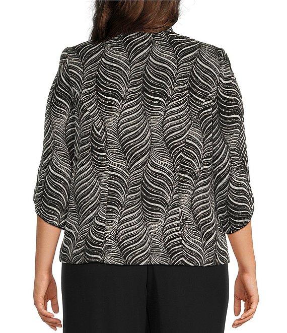 Alex Evenings Plus Size Zebra Metallic Glitter Knit Mandarin Neck 3/4 Sleeve Twin Set Product Image