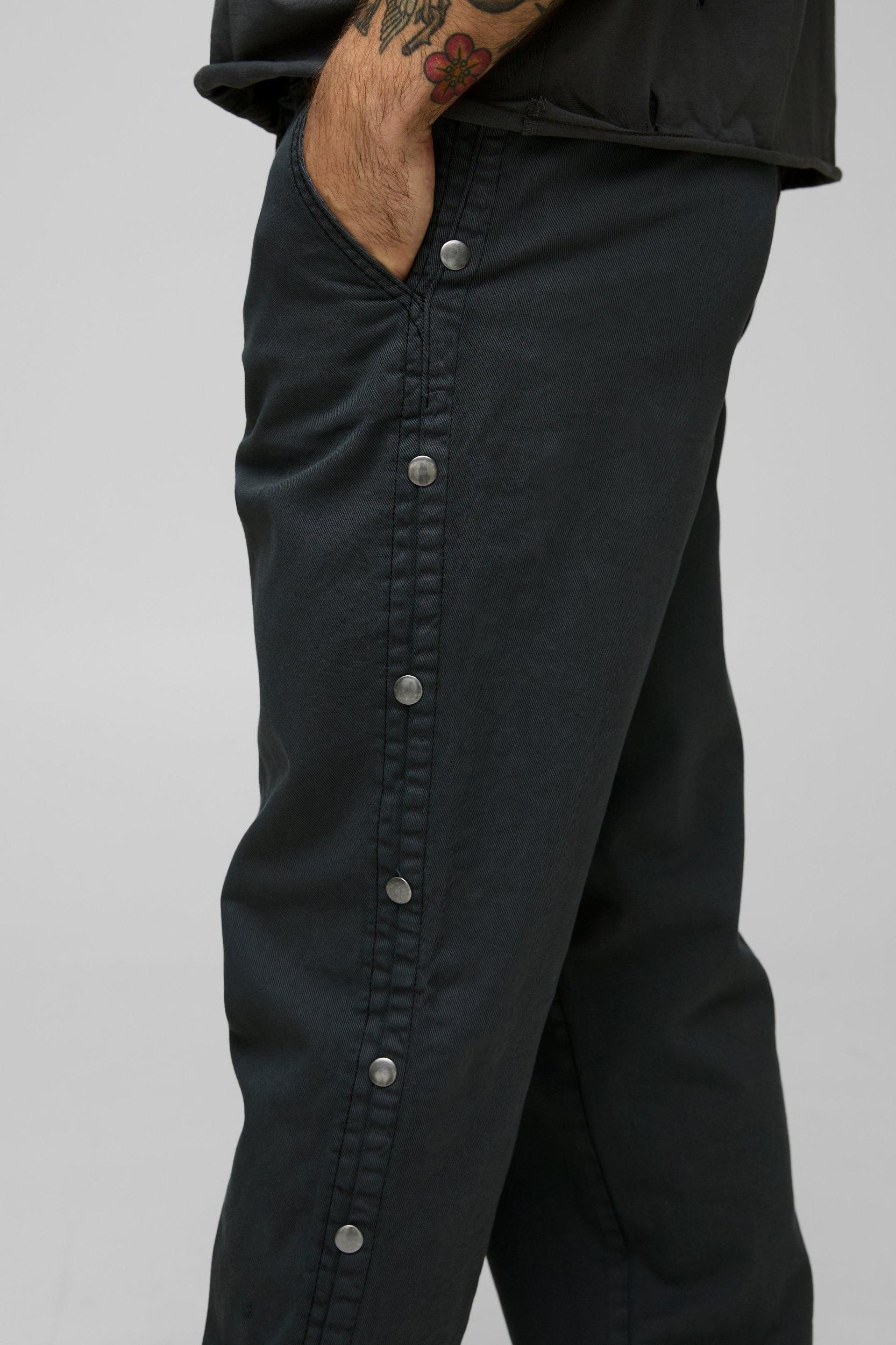 Relaxed Fit Overdyed Twill Popper Hem Trousers | boohooMAN USA Product Image