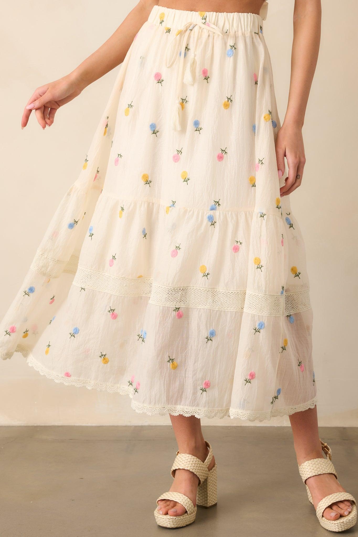 Something Like Magic Ivory Floral Embroidered Maxi Skirt Product Image