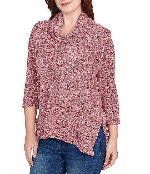 Ruby Rd. Petite Size Chenille Space-Dye Cowl Neck 3/4 Sleeve Top Product Image