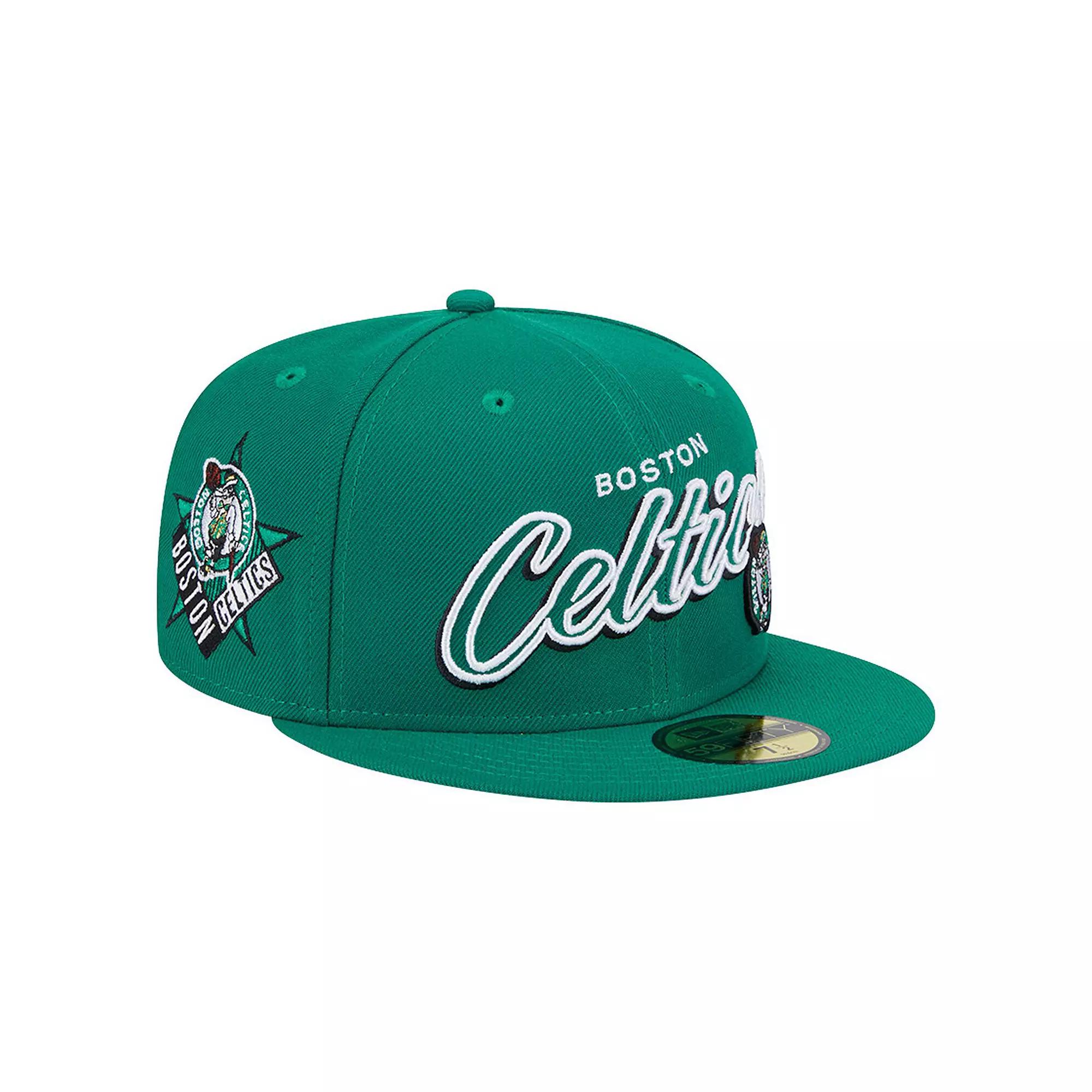 Men's New Era Kelly Green Boston Celtics Sport Night Script Sided 59FIFTY Fitted Hat,  Product Image