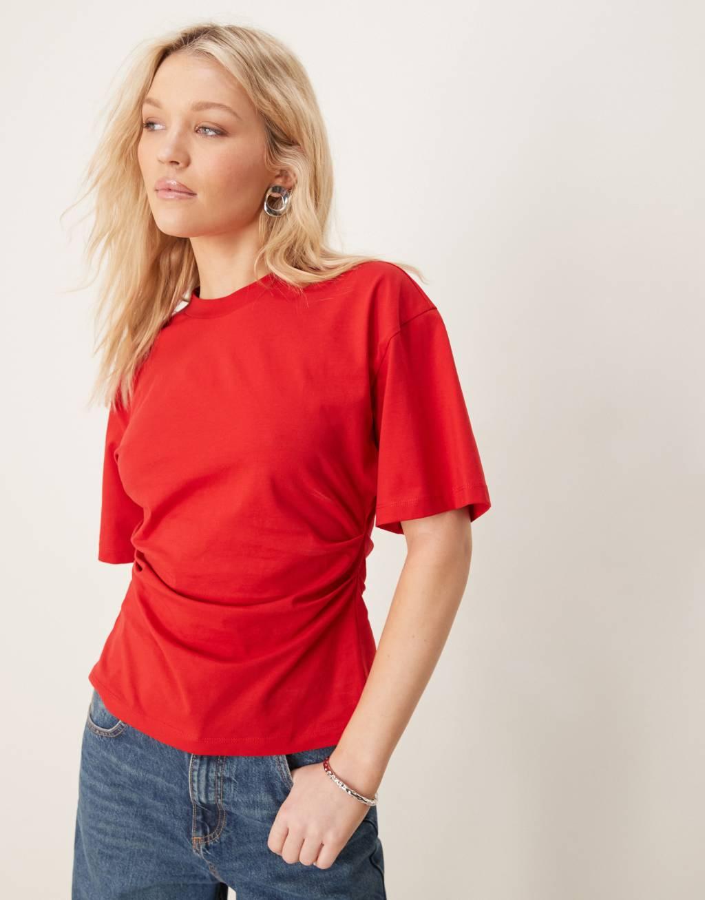 ASOS DESIGN corset waist T-shirt in red Product Image