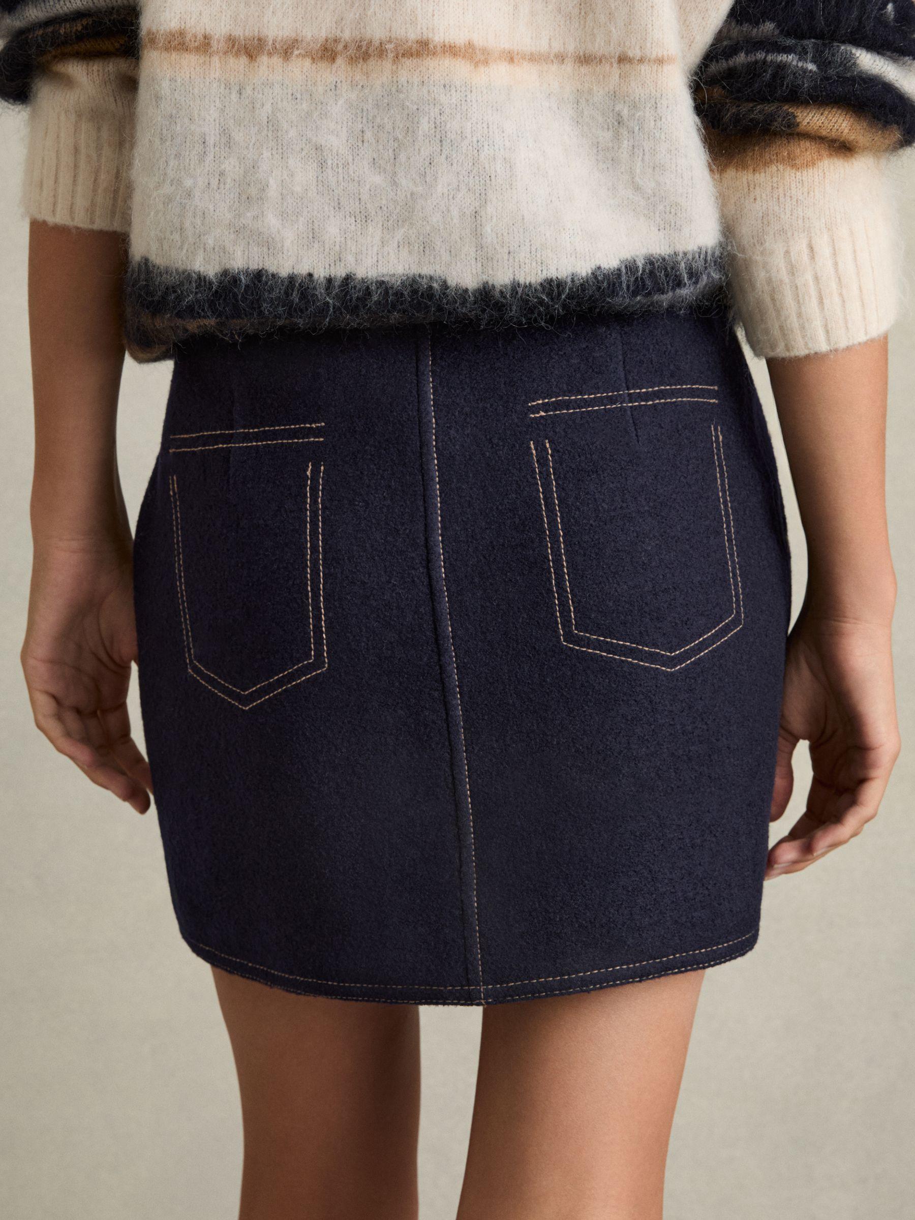 Wool-Blend Topstitched Mini Skirt in Navy Product Image