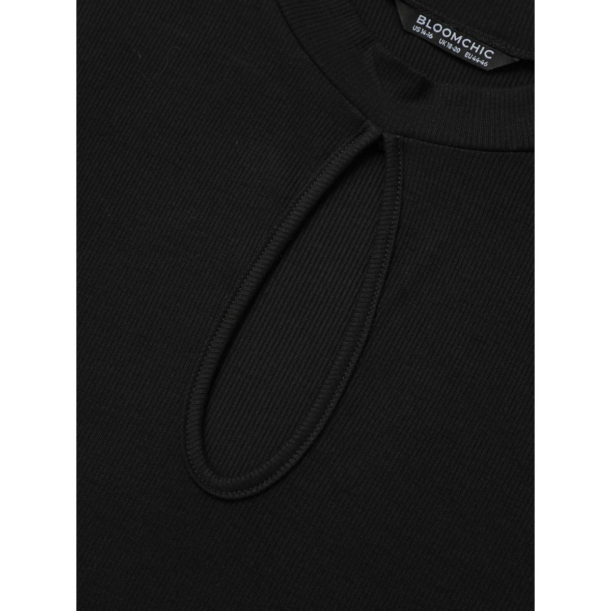 Plus Size Supersoft Essentials Cut Out Rib Knit Skinny T-shirt Black Women Office Plain Plain Keyhole Cut-Out Skinny Dailywear T-shirts BloomChic 14-16/1X Product Image