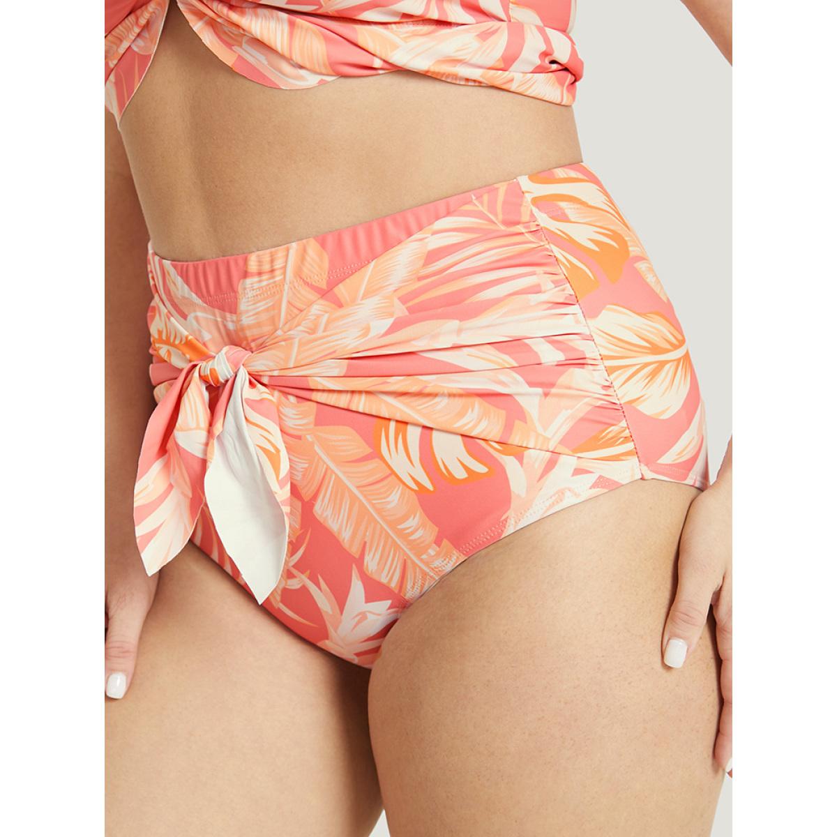 Plus Size Plant Print Knotted Front Bikini Bottom Women's Swimwear Rouge Vacation Printed High stretch Skinny High Rise Curve Swim Bottoms BloomChic 22-24/3X Product Image