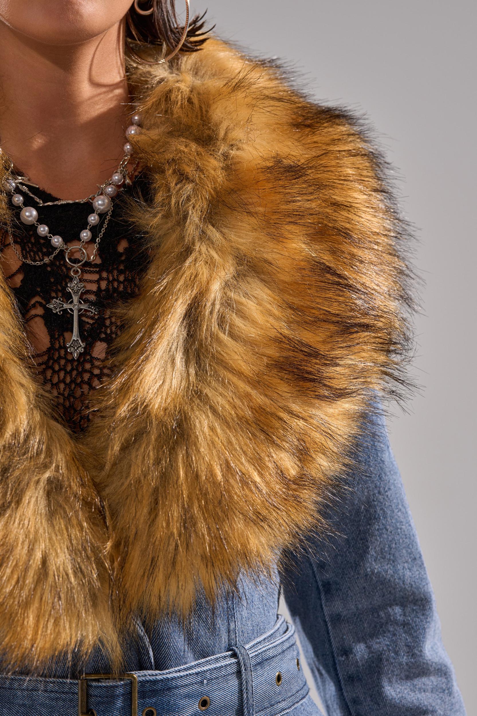 KAYA FUR TRIM DENIM TRENCH Product Image