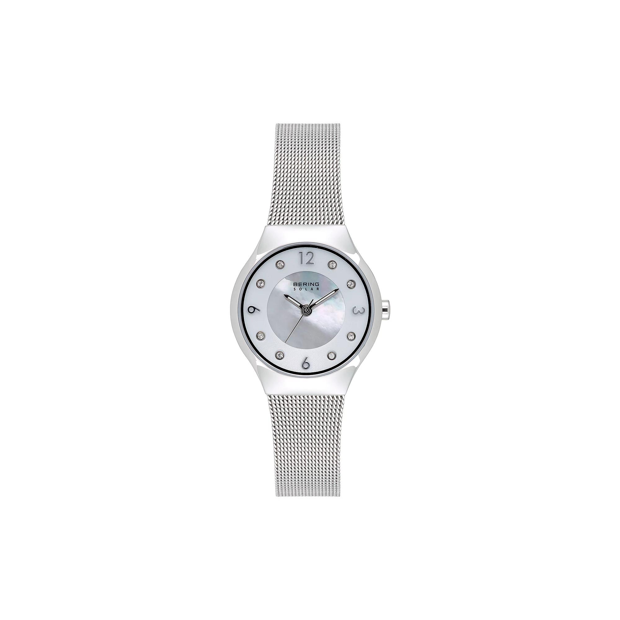 BERING Women's Slim Solar Stainless Steel Mesh Watch - 14427-004, Size: Small, Silvertone Product Image