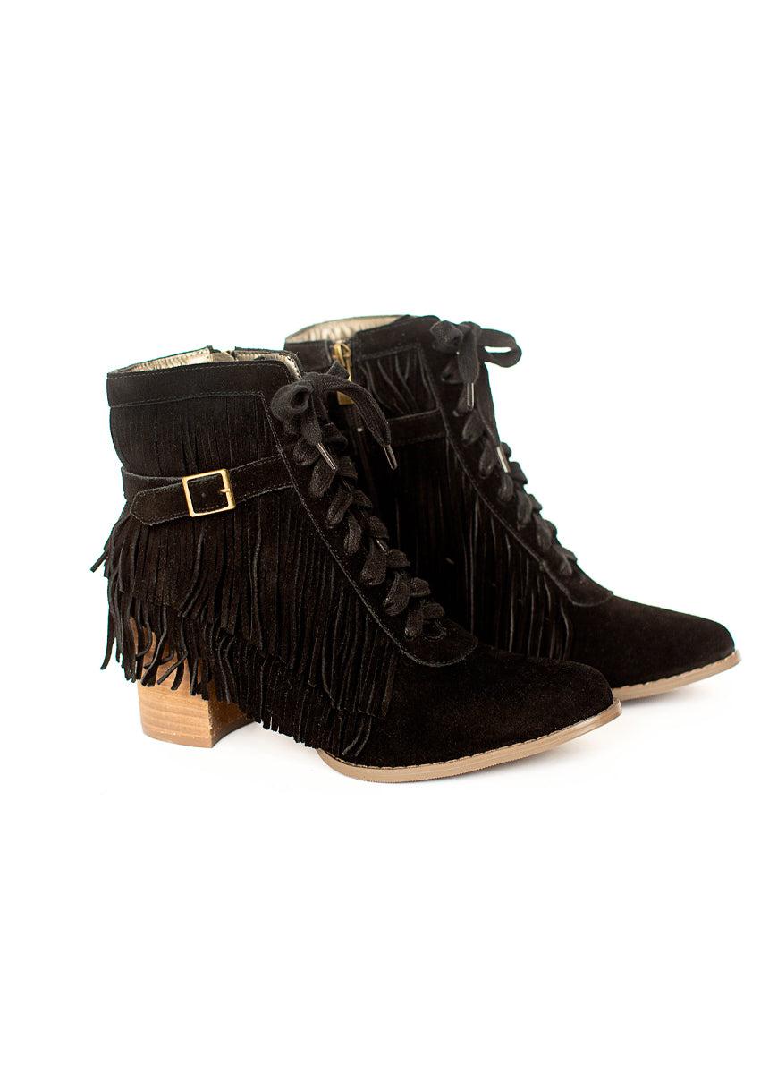 Nika Leather Fringe Boot in Black Female Product Image