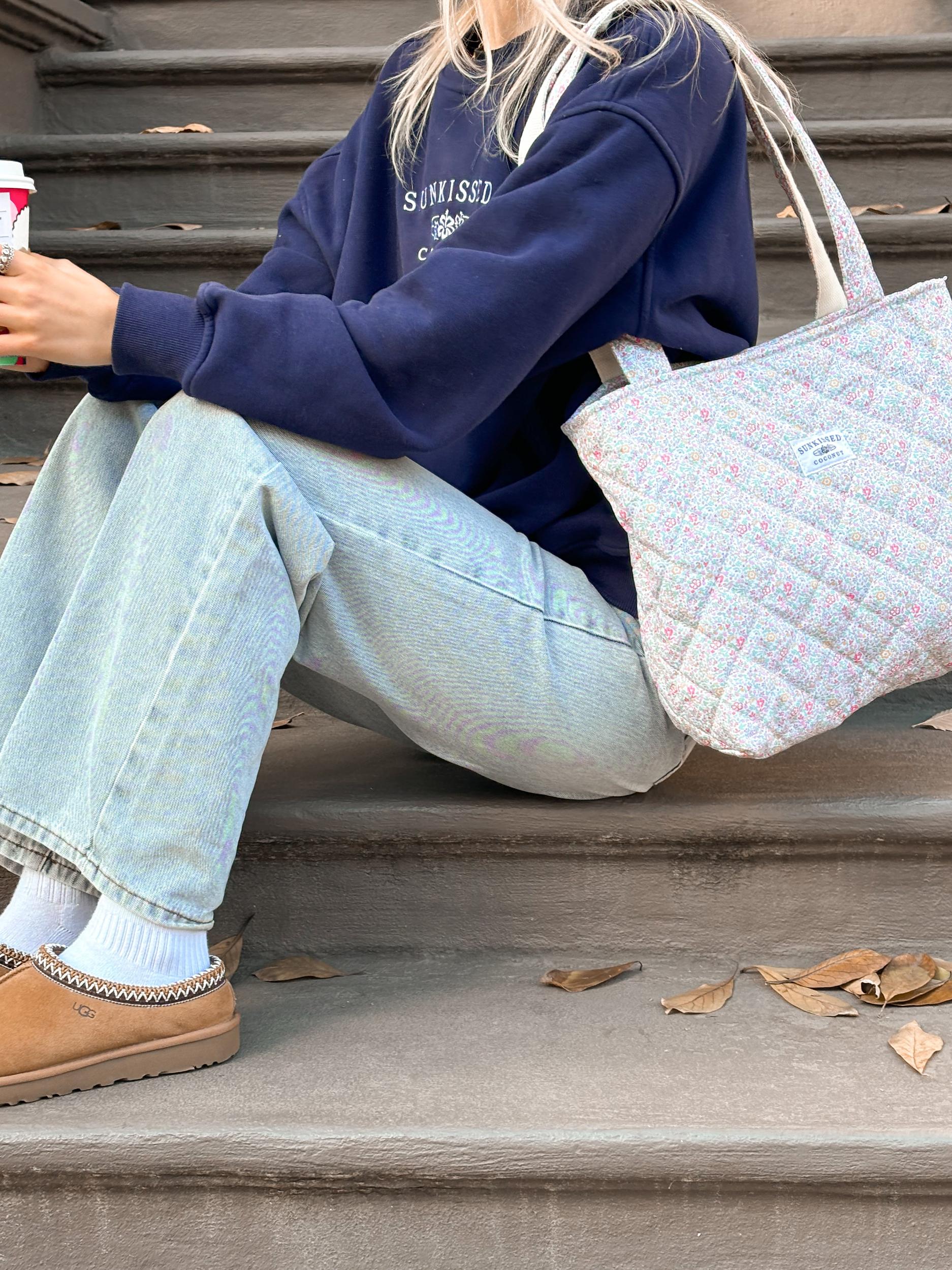 Floral Day In The Park Handmade Tote Zipper Bag Product Image