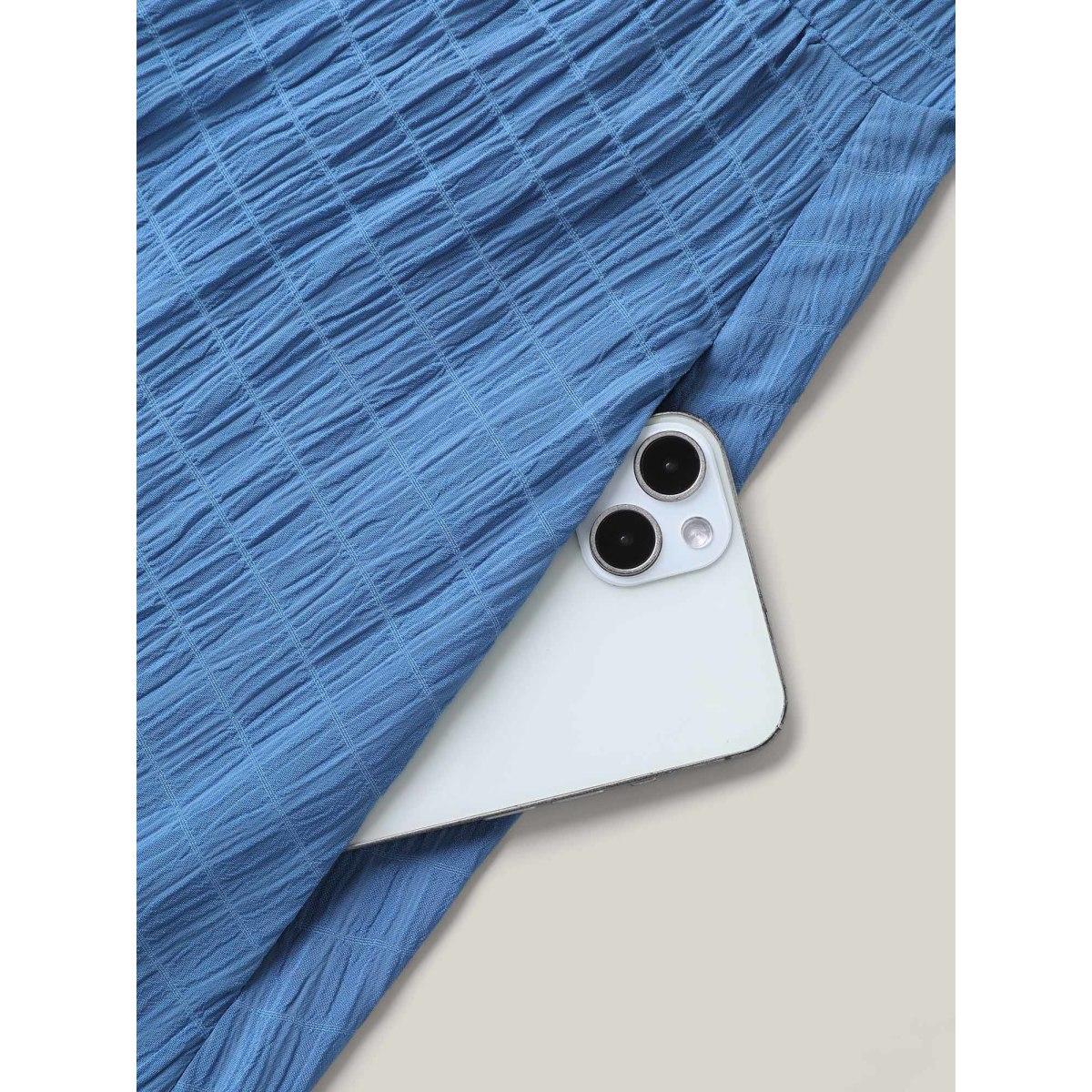 Plus Size Lace Textured Pockets Tiered Midi Dress Mediumblue Women Boho V-neck Short sleeve Curvy BloomChic 28/5X Product Image