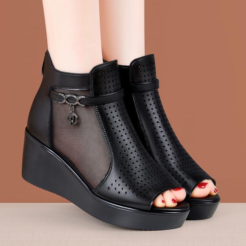 Platform Peep Toe Panel Mesh High Top Shoes Product Image