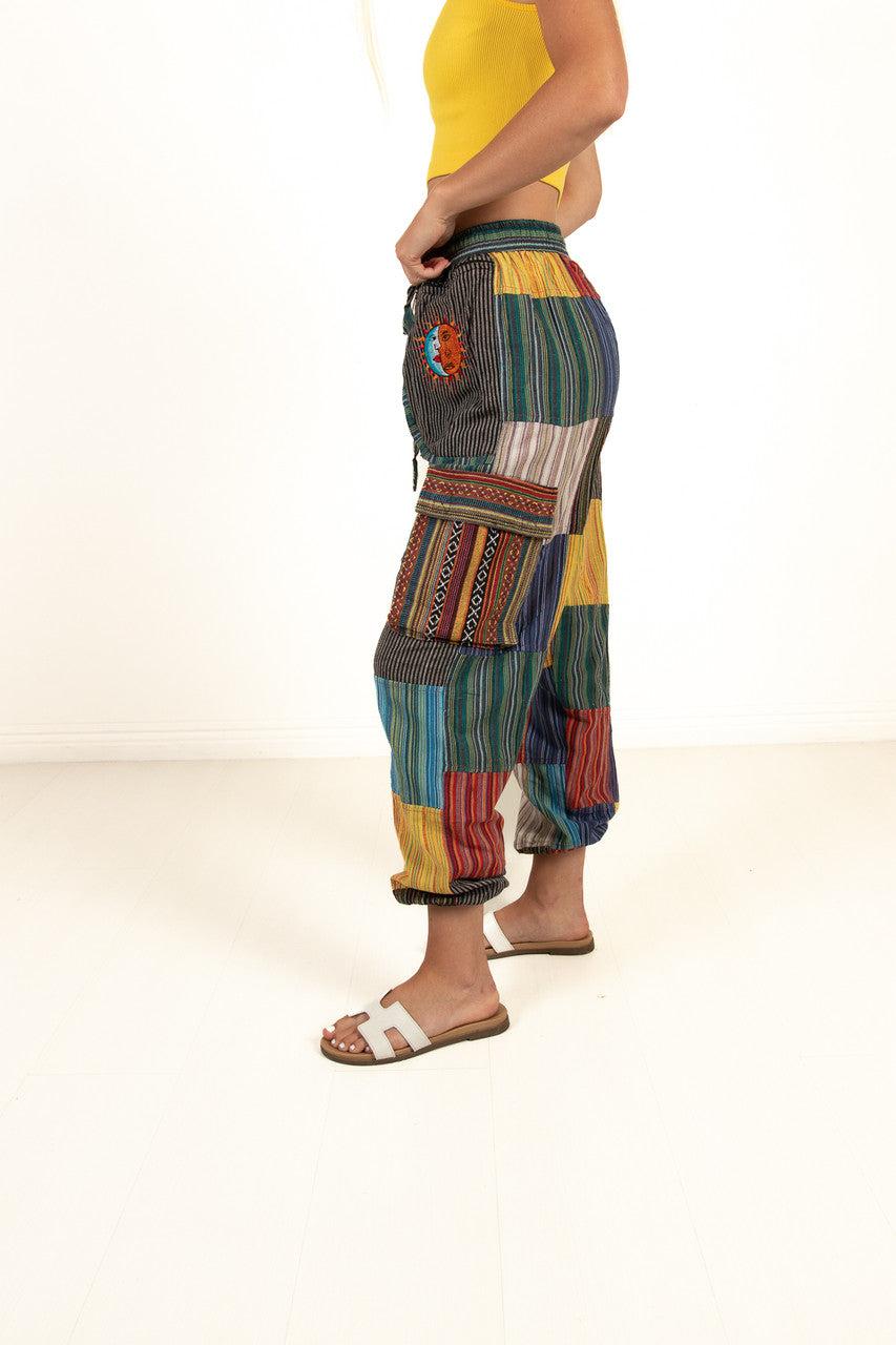 Cargo Embroidered Patchwork Pants Product Image