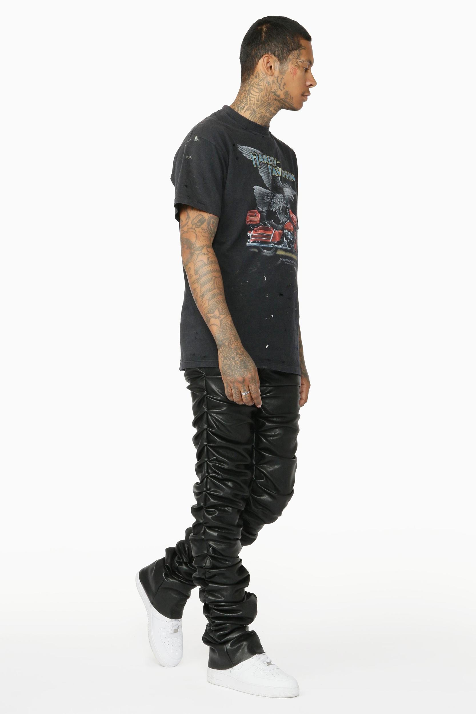 Huck Black Faux Leather Stacked Jean Male Product Image