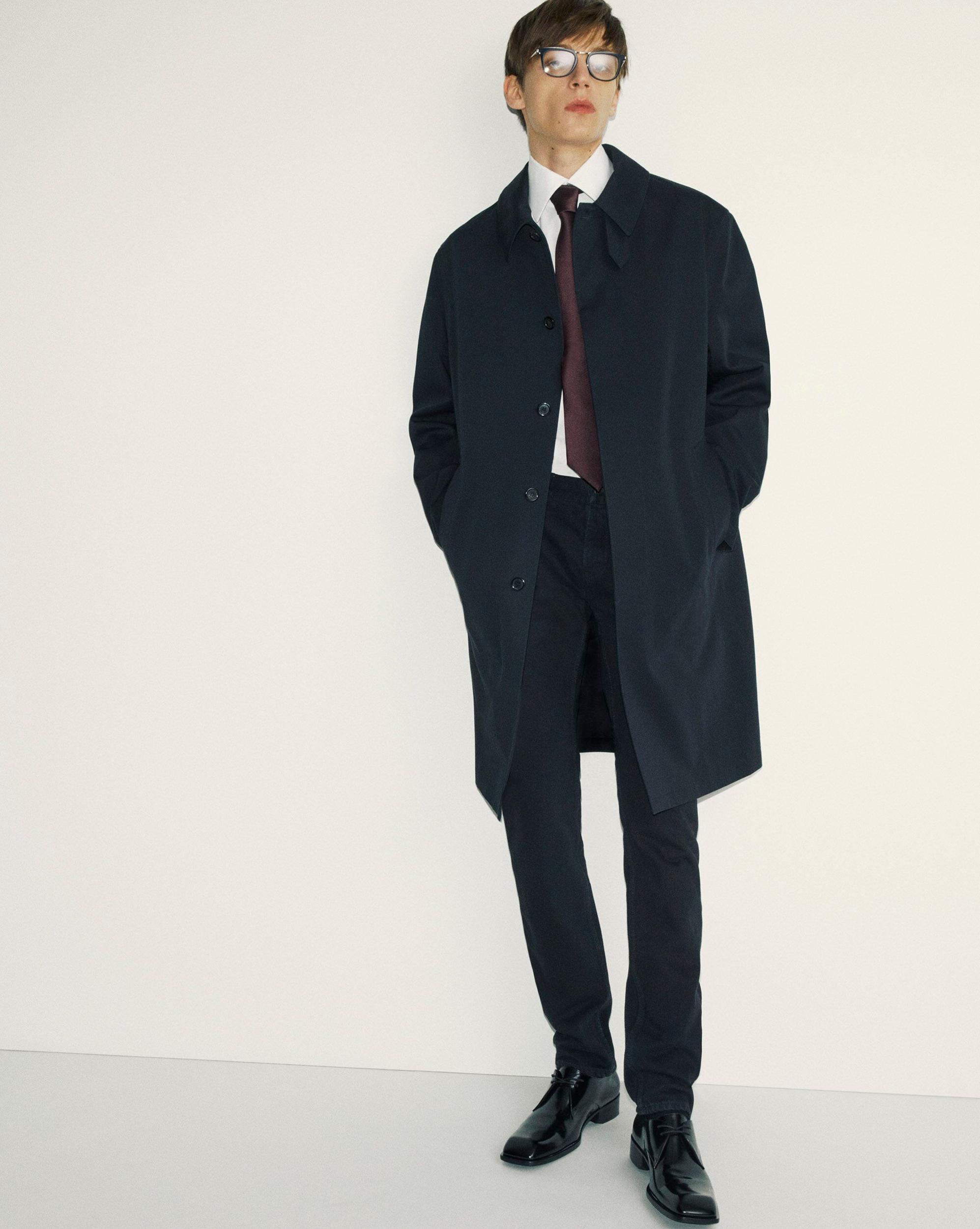 shearling-lined mac coat in nylon serge Product Image