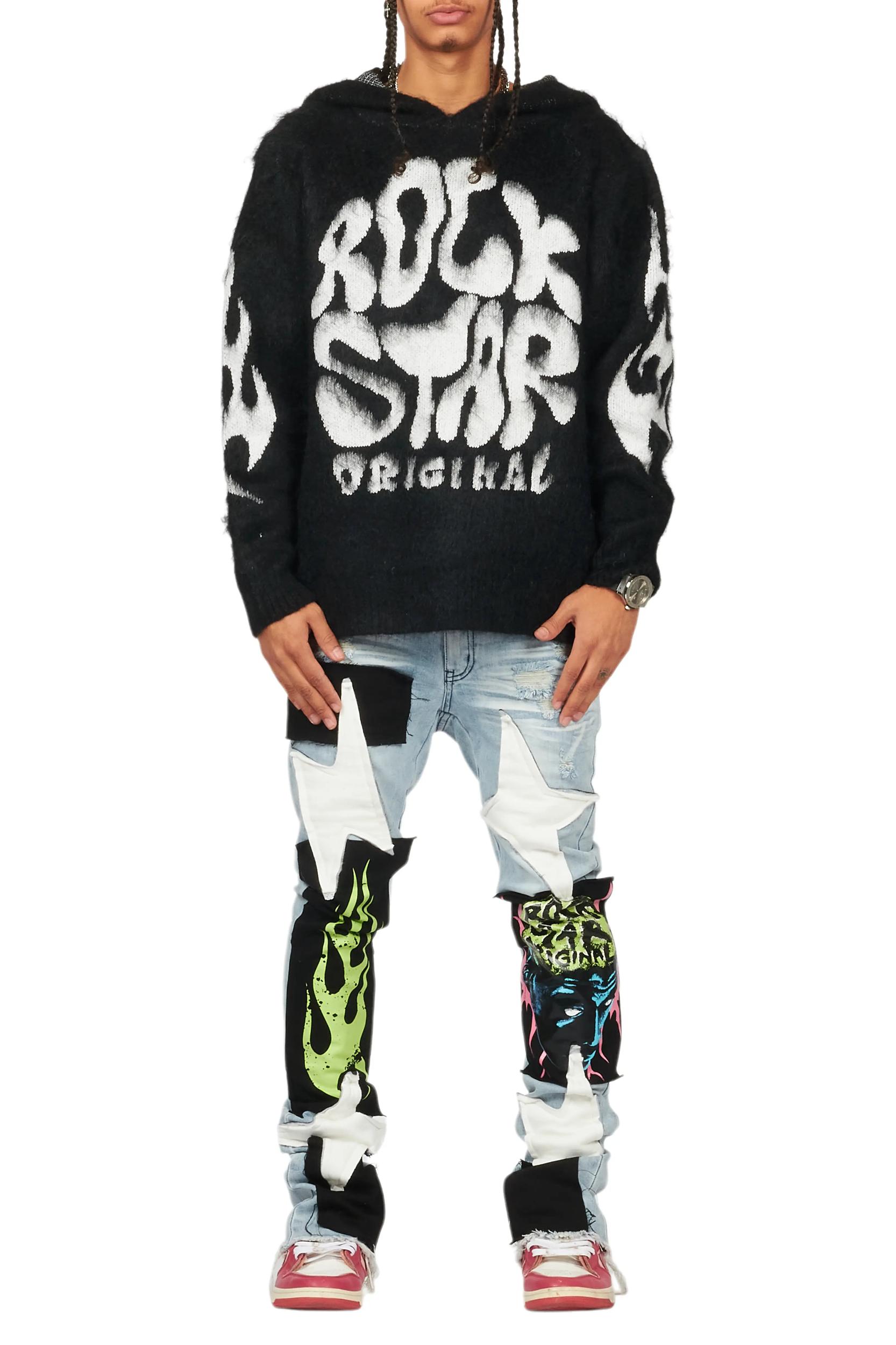 Hakon Black Graphic Knitted Mohair Hoodie Male Product Image