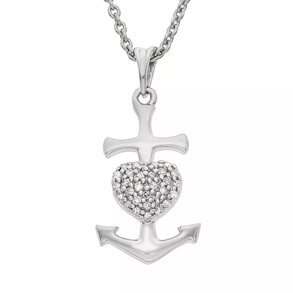 Jewelexcess 1/10 Carat T.W. Diamond Sterling Silver Heart Anchor Pendant Necklace, Women's, Size: 18", White Product Image