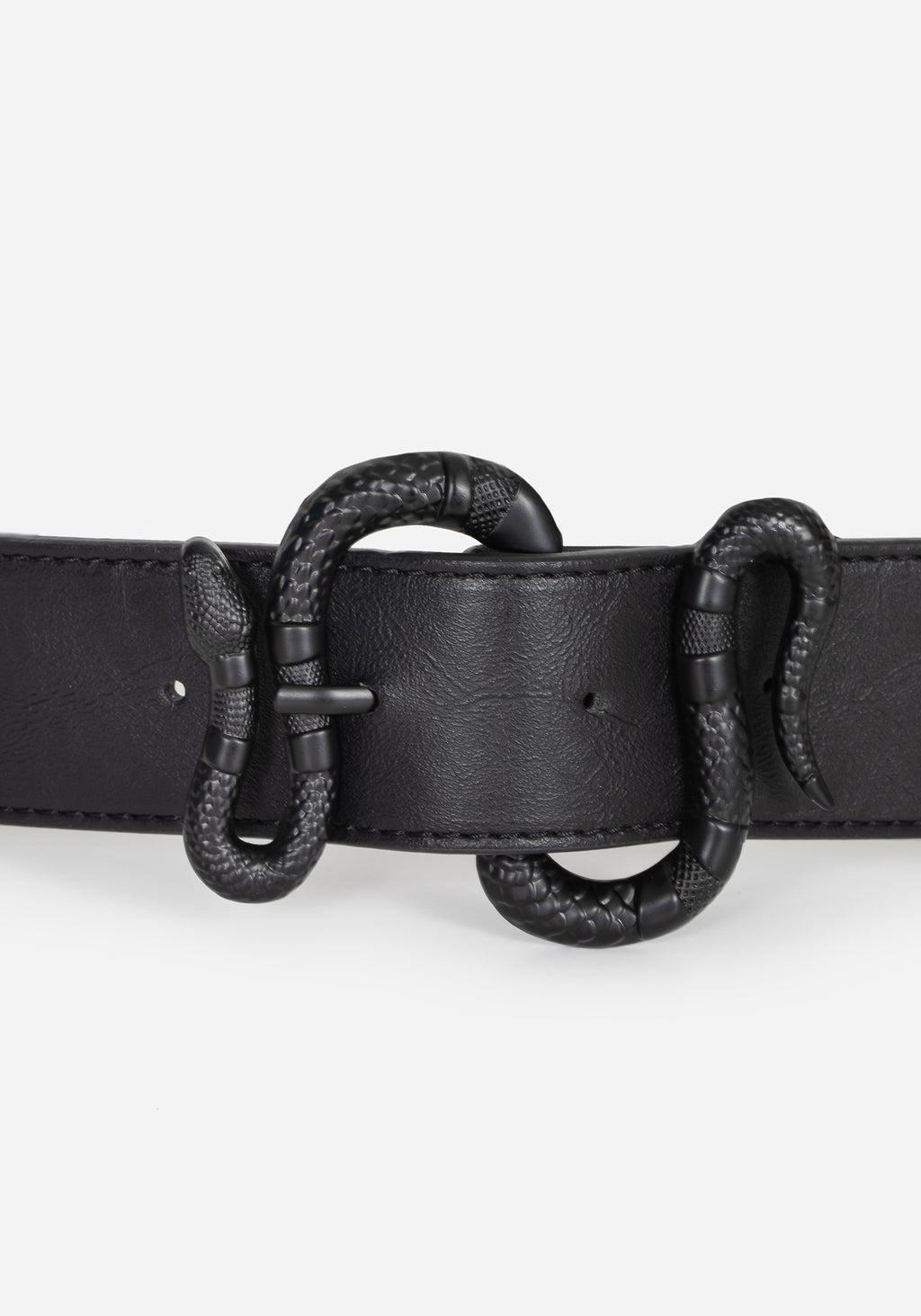 Mamba Debossed Belt With Snake Buckle - Black Product Image