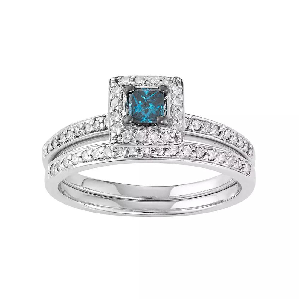 HDI 10k White Gold 1/2 Carat T.W. Blue & White Diamond Engagement Ring Set, Women's,  Product Image