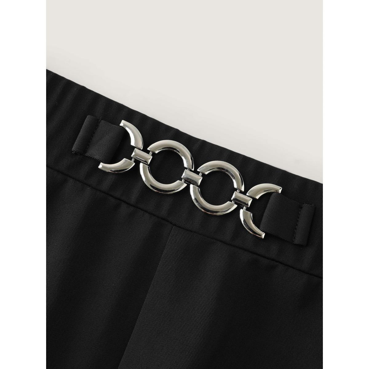 Plus Size Metal Buckle Detail Wide-Leg Pants Women Black Timeless Straight Leg Mid Rise Elegant Pants BloomChic 28/5X Product Image