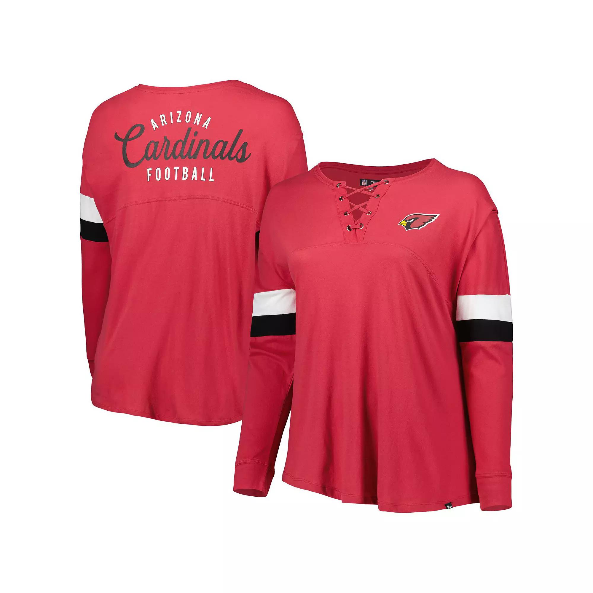 Womens New Era Cardinal Arizona Cardinals Plus Size Athletic Varsity Lace-Up V-Neck Long Sleeve T-Shirt Product Image