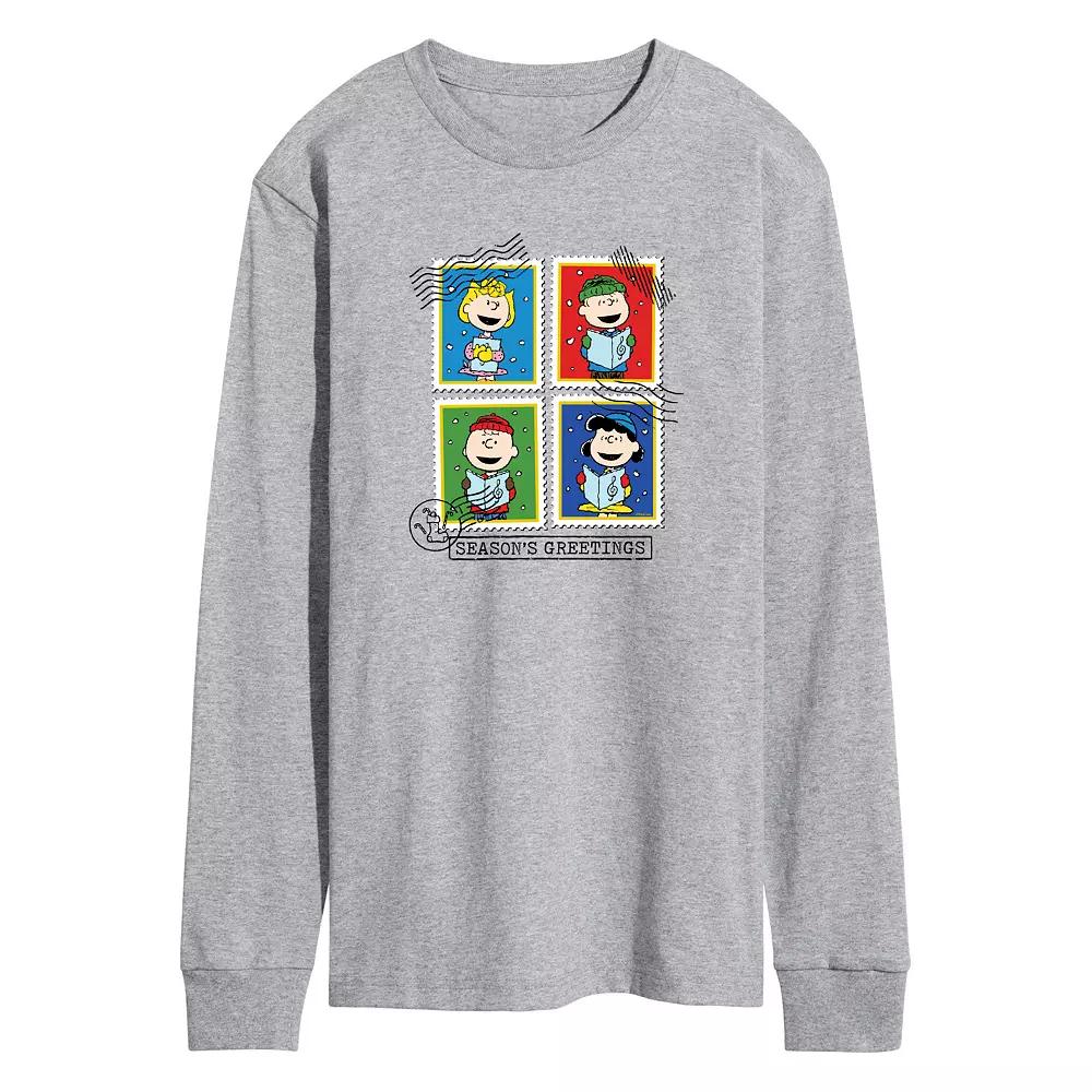 Men's Peanuts Seasons Greetings Stamps Long Sleeve Graphic Tee,  Product Image