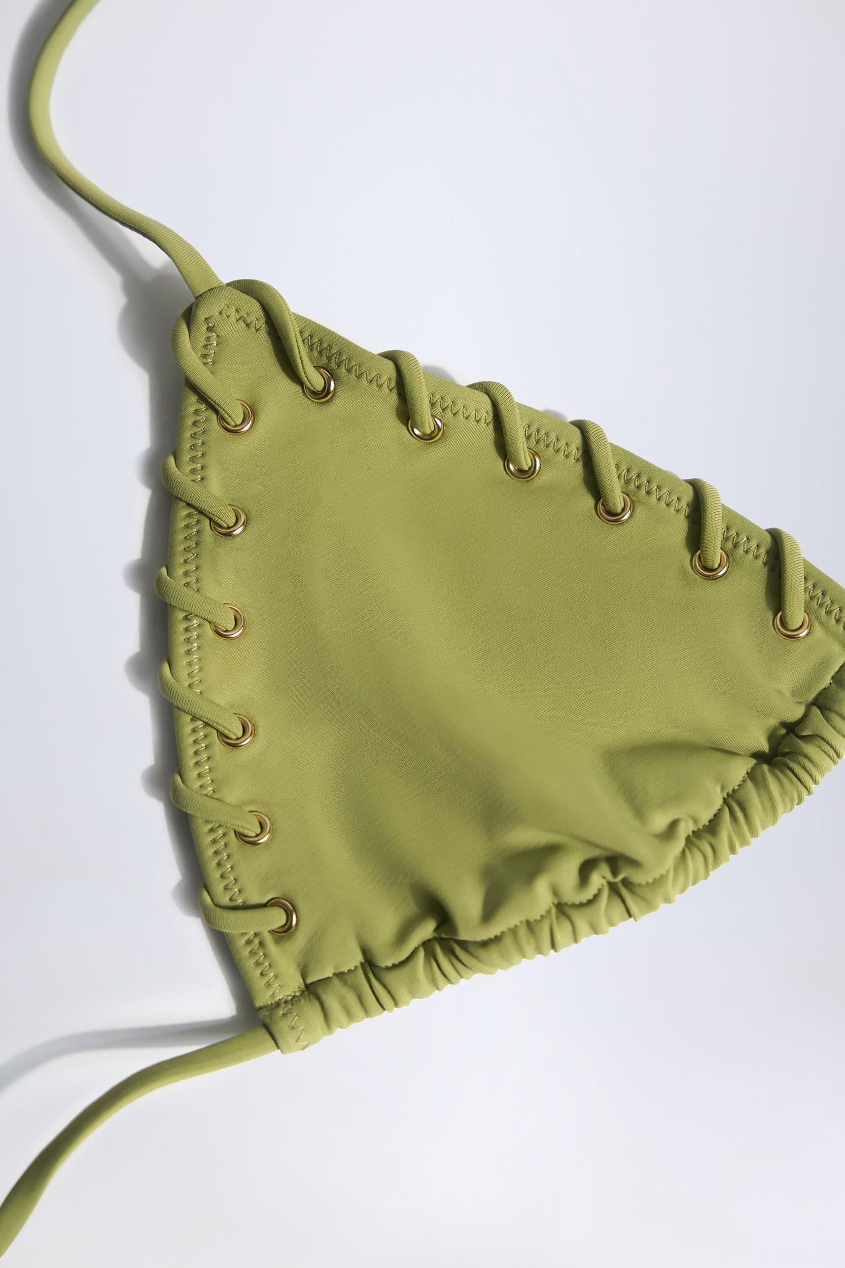 Drawstring Thong Bikini Bottoms in Olive Green Product Image