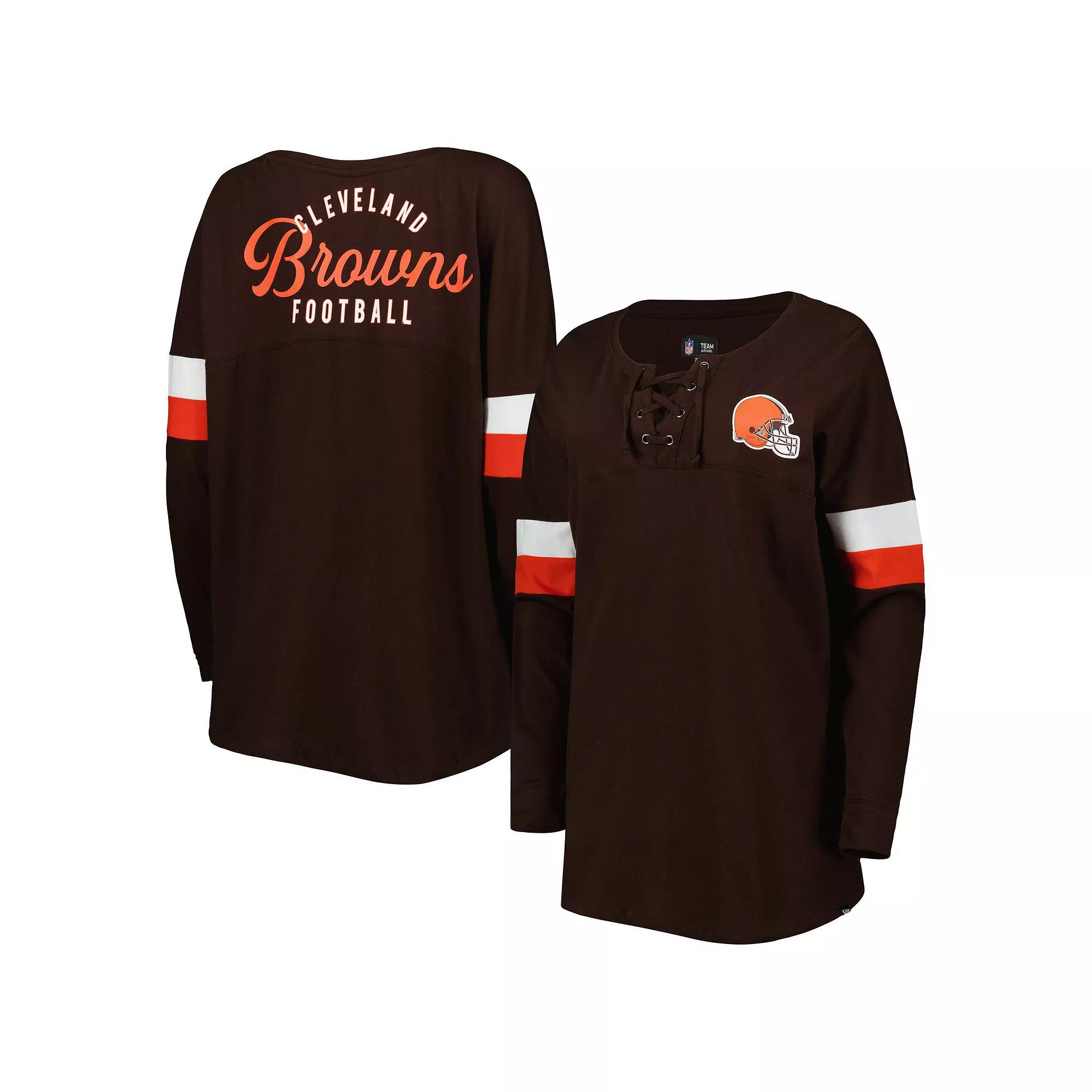 Women's New Era  Brown Cleveland Browns Athletic Varsity Lightweight Lace-Up Long Sleeve T-Shirt, Size: XS Product Image