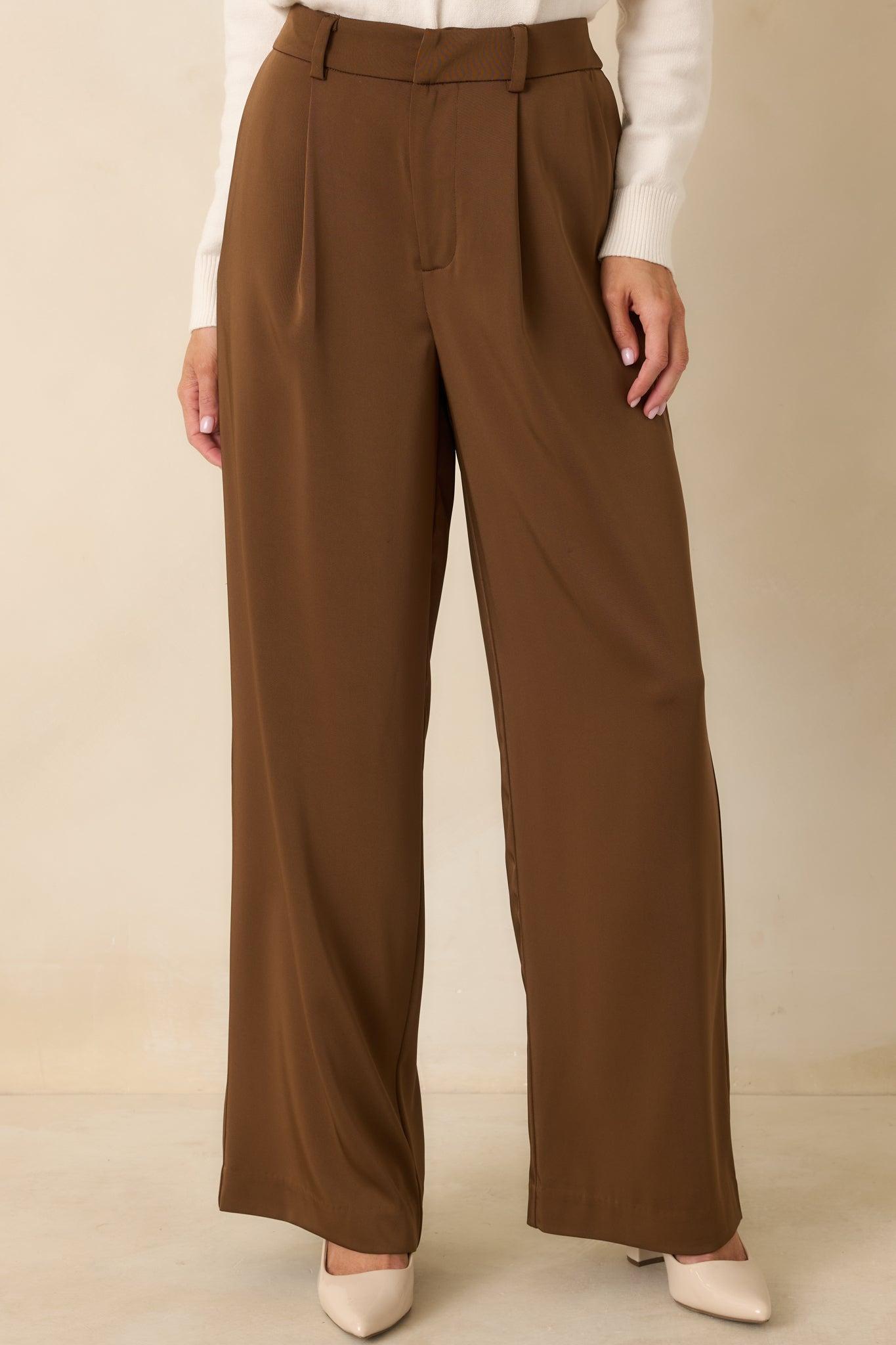 Mark My Words Brown High Waisted Wide Leg Trousers L / Brown Product Image