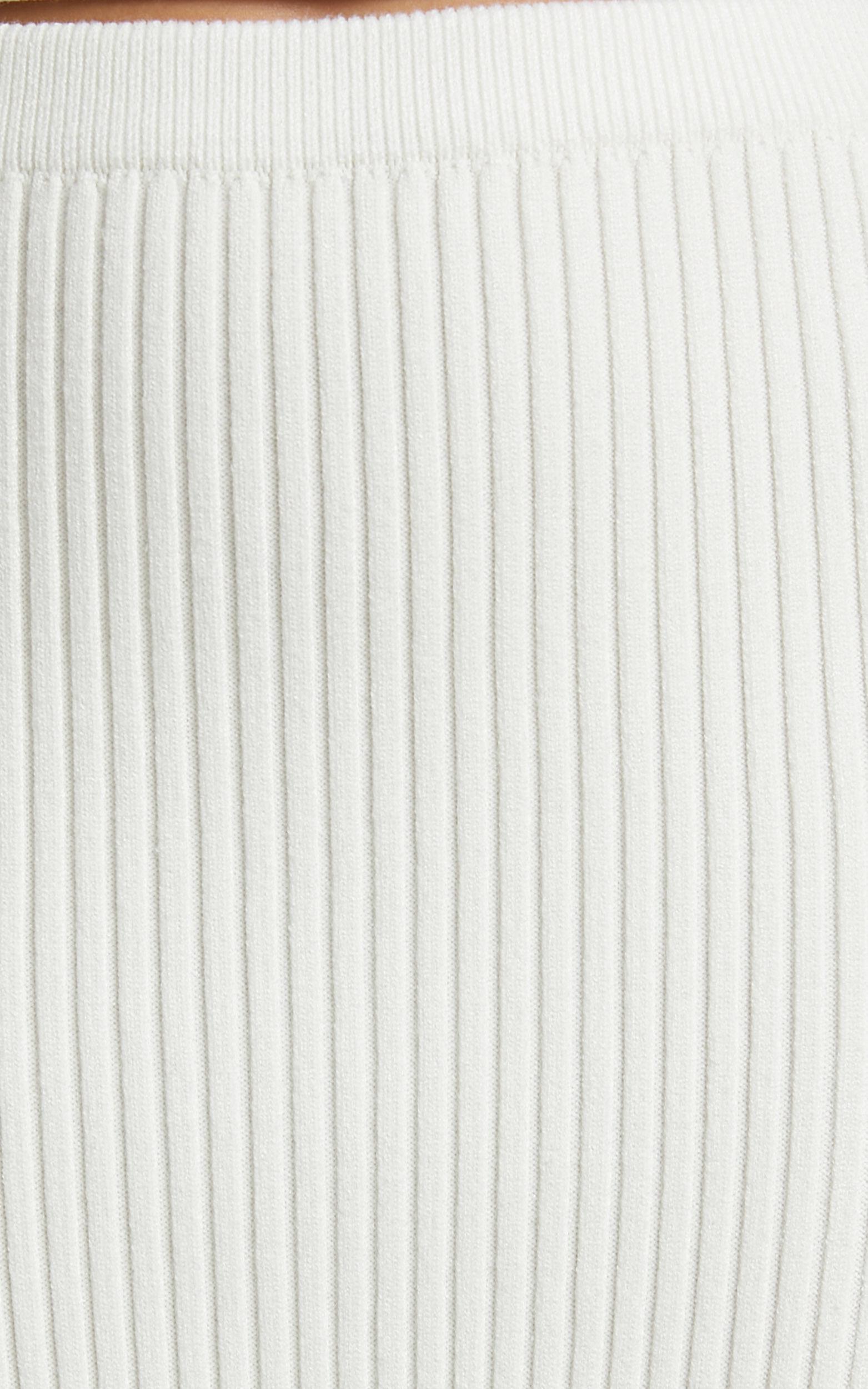 Andalucia Midi Skirt - Ribbed Side Split Skirt in Cream Product Image