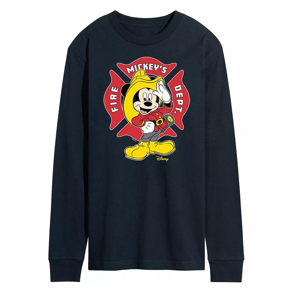Disney's Mickey Mouse Men's Fire Dept. Badge Long Sleeve Graphic Tee,  Product Image