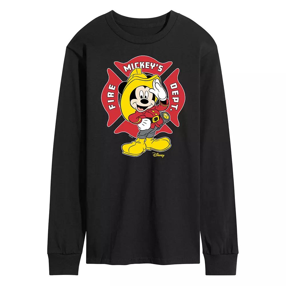 Disney's Mickey Mouse Men's Fire Dept. Badge Long Sleeve Graphic Tee,  Product Image