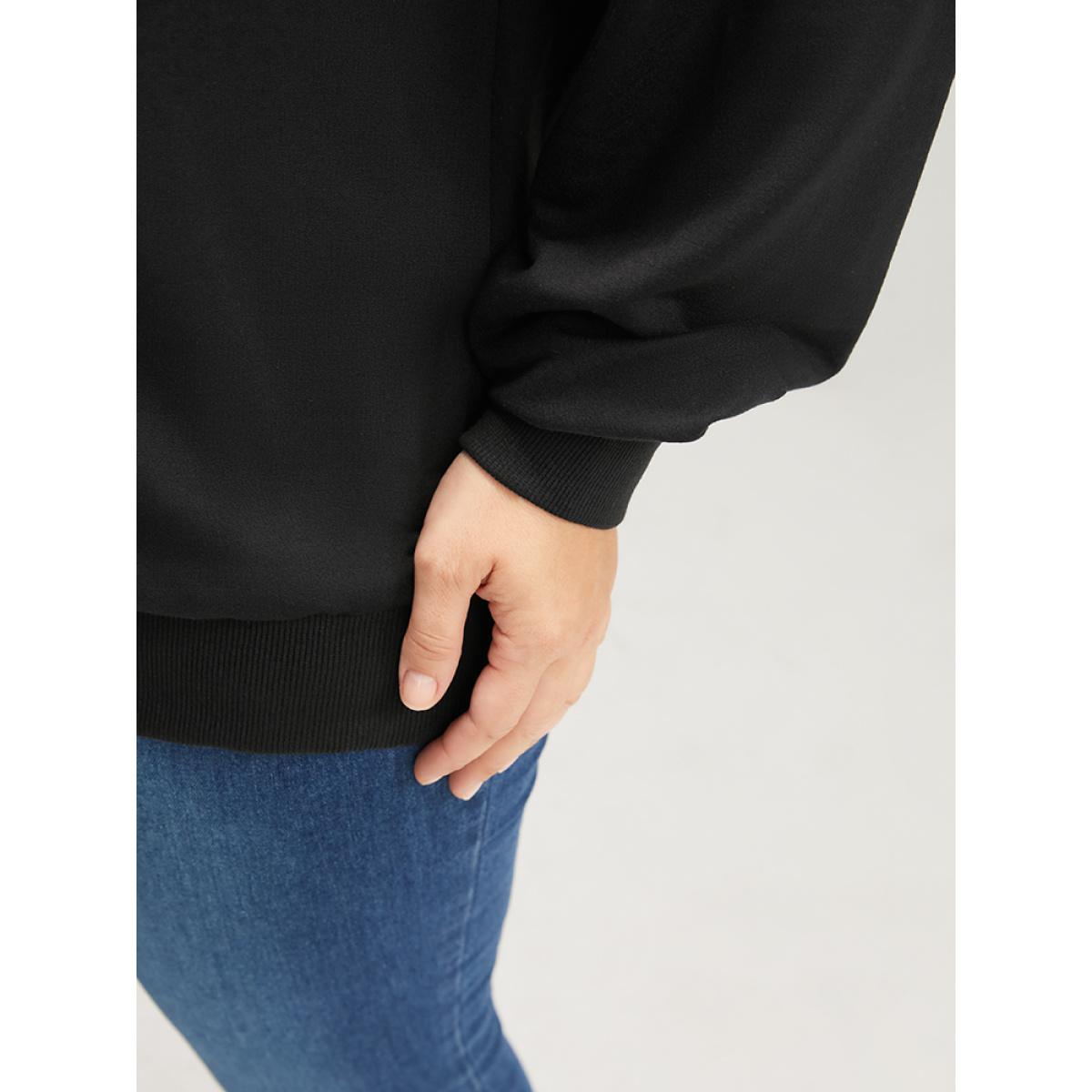 Plus Size Halloween Solid Skull Print Drop Shoulder Sweatshirt Women Black Casual Plain Loose Round Neck Dailywear Sweatshirts BloomChic 22-24/3X Product Image