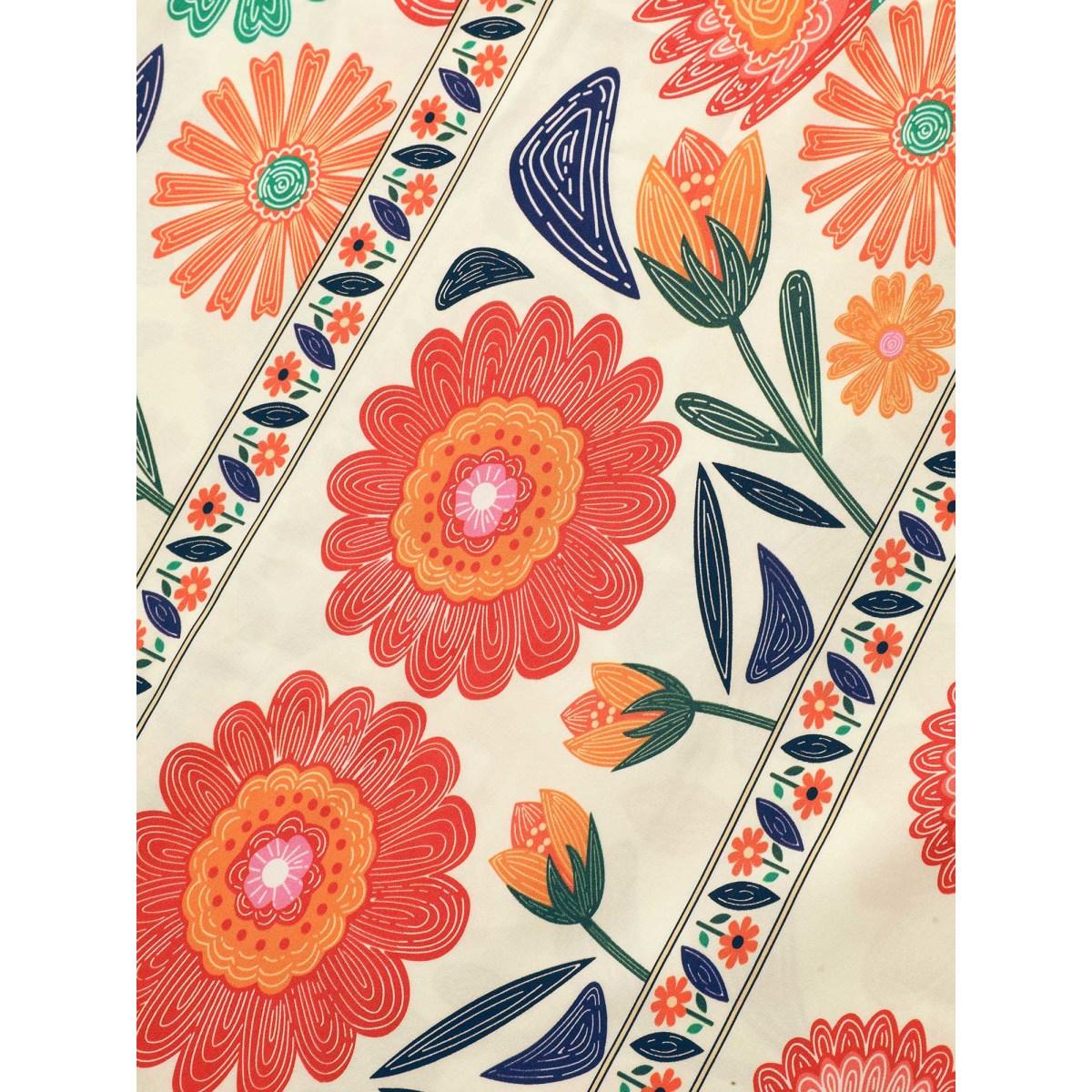 Plus Size Floral Print Gathered Waist Pleated Midi Dress Multicolor Women Resort Printed V-neck Half Sleeve Curvy BloomChic 10/M Product Image