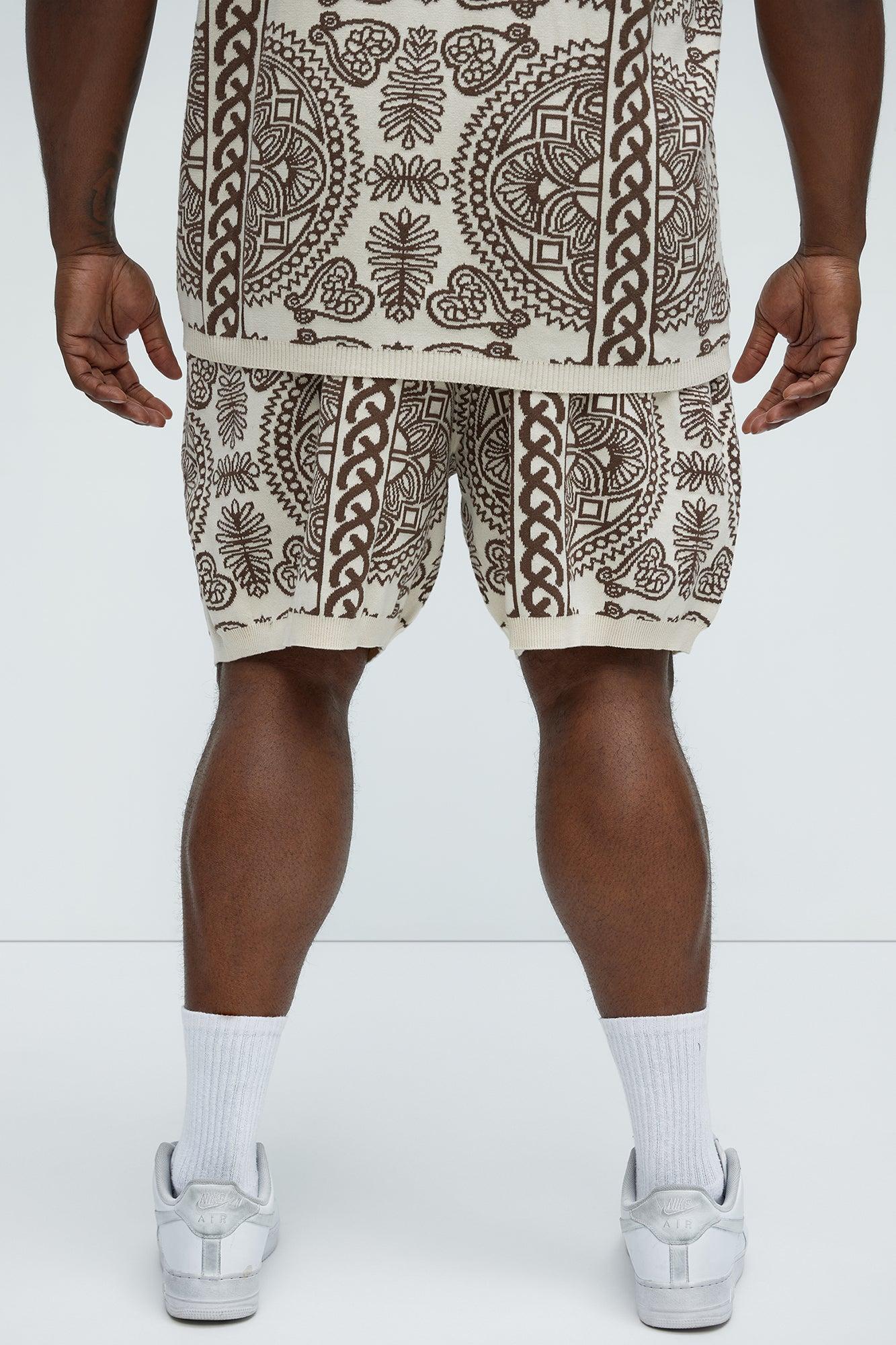 Ornate Jacquard Knitted Shorts - Brown/combo Product Image