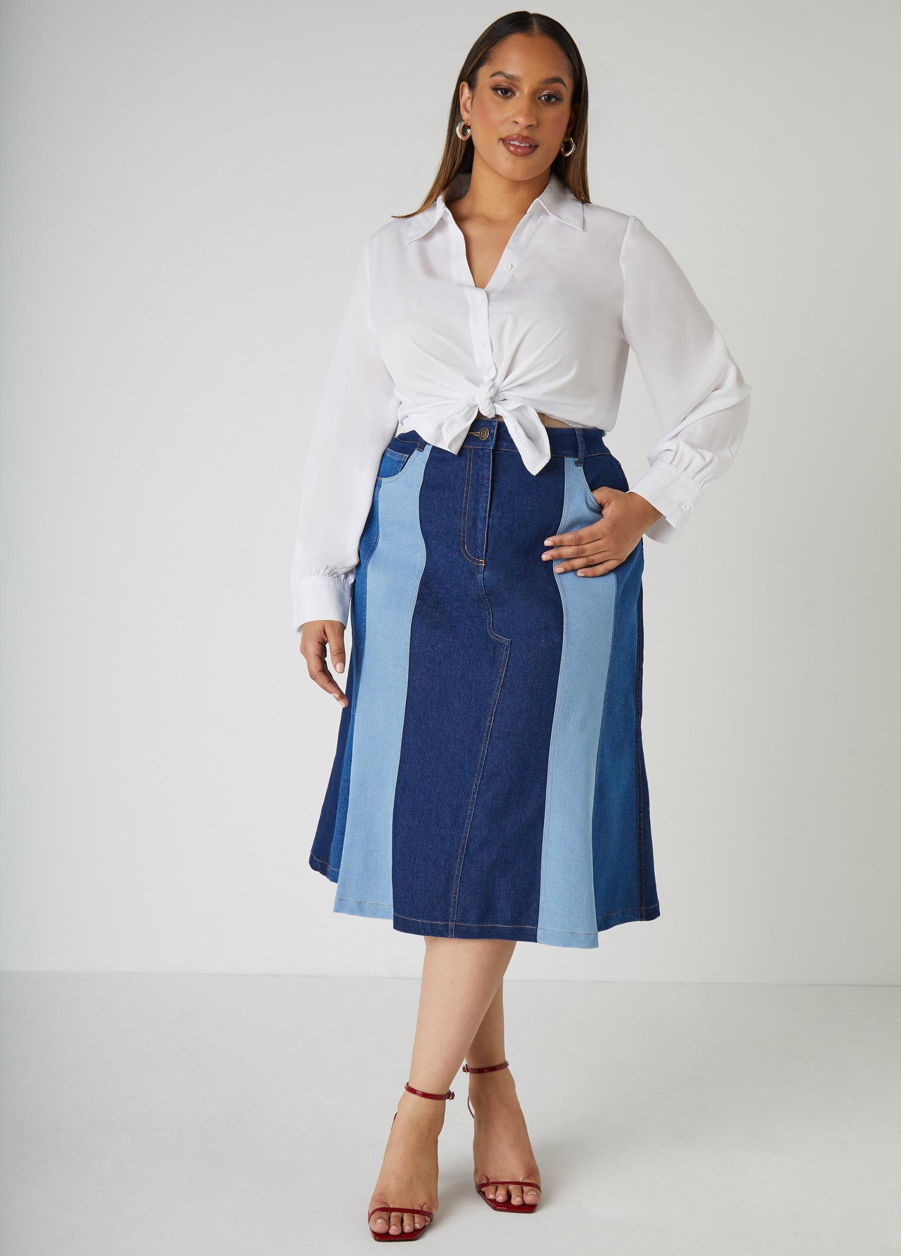 Colorblock A Line Denim Skirt Product Image