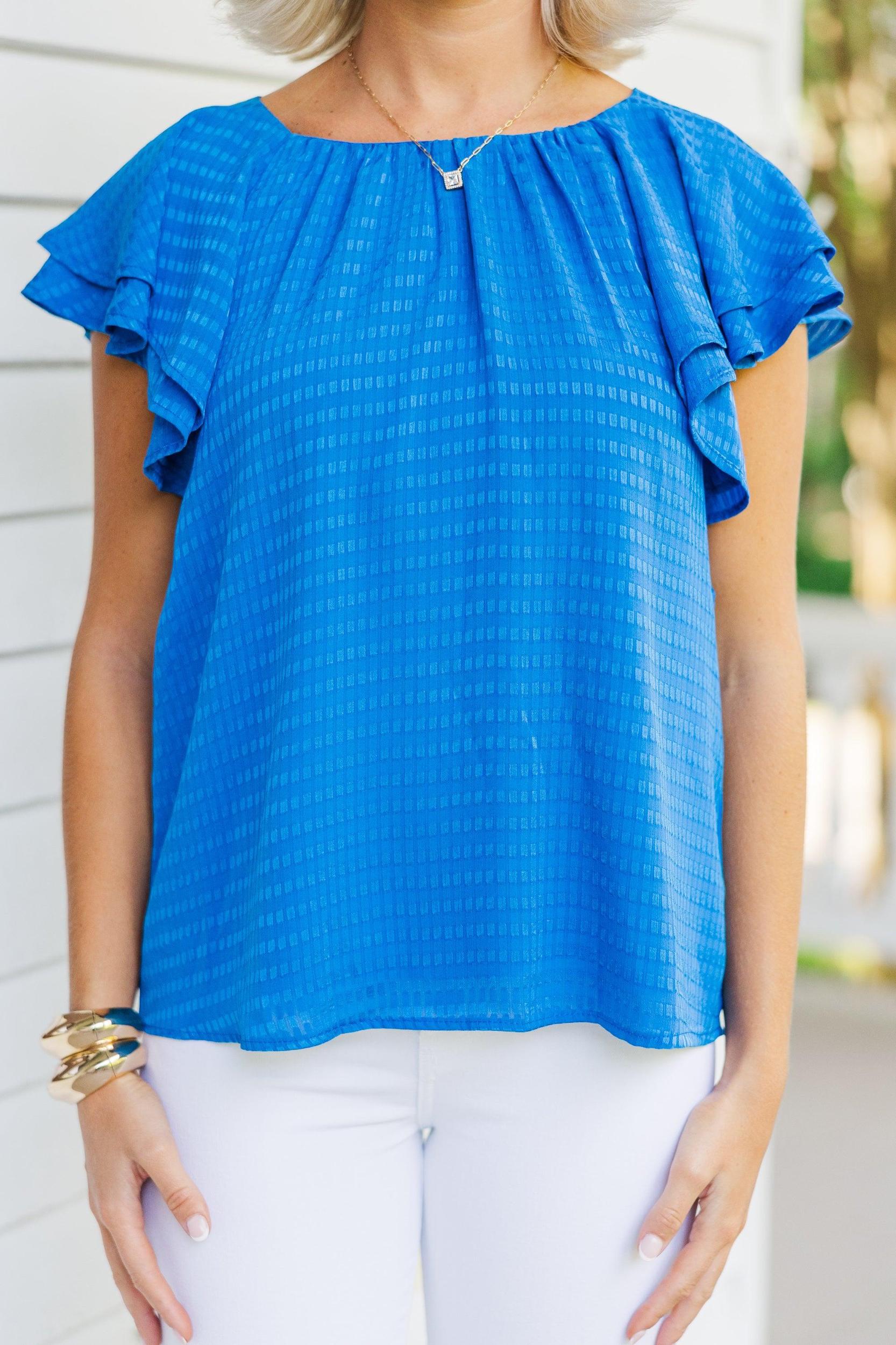 Listen Closely Royal Blue Textured Blouse Female Product Image