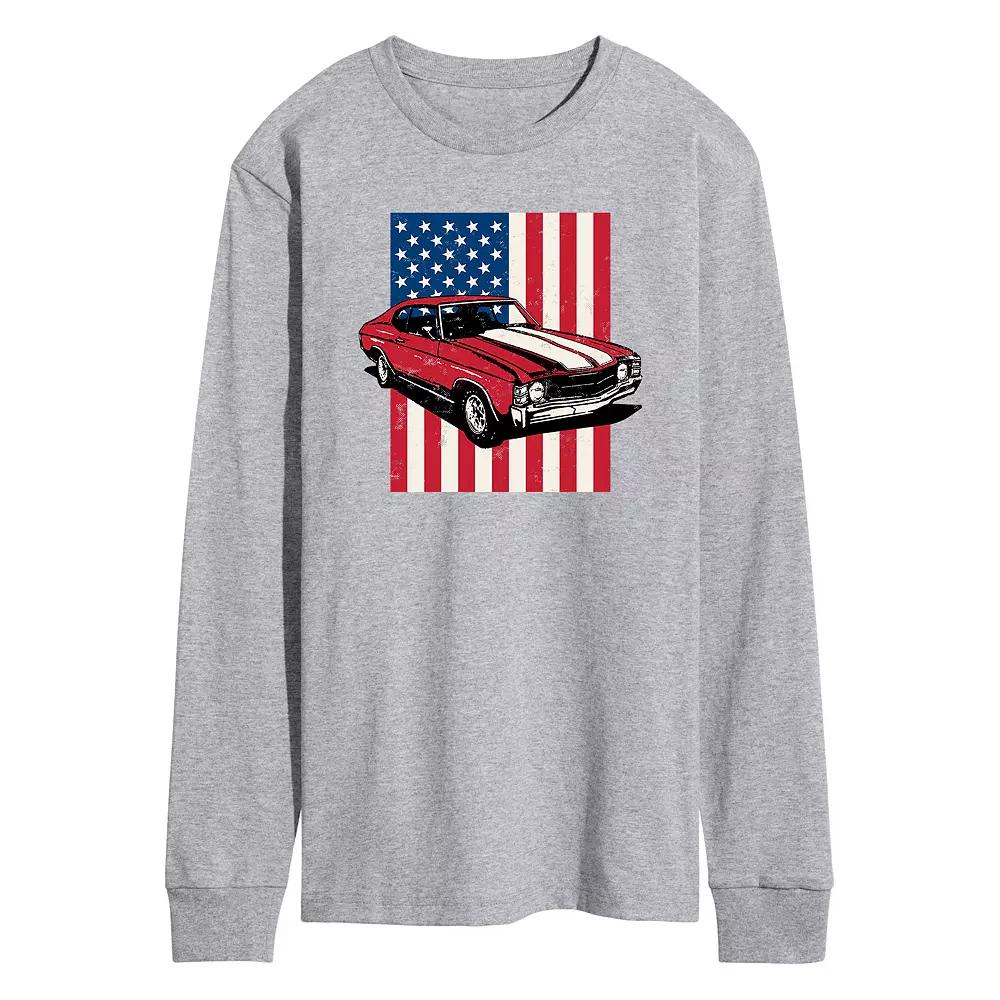 Men's Muscle Car Flag Long Sleeve Graphic Tee,  Product Image