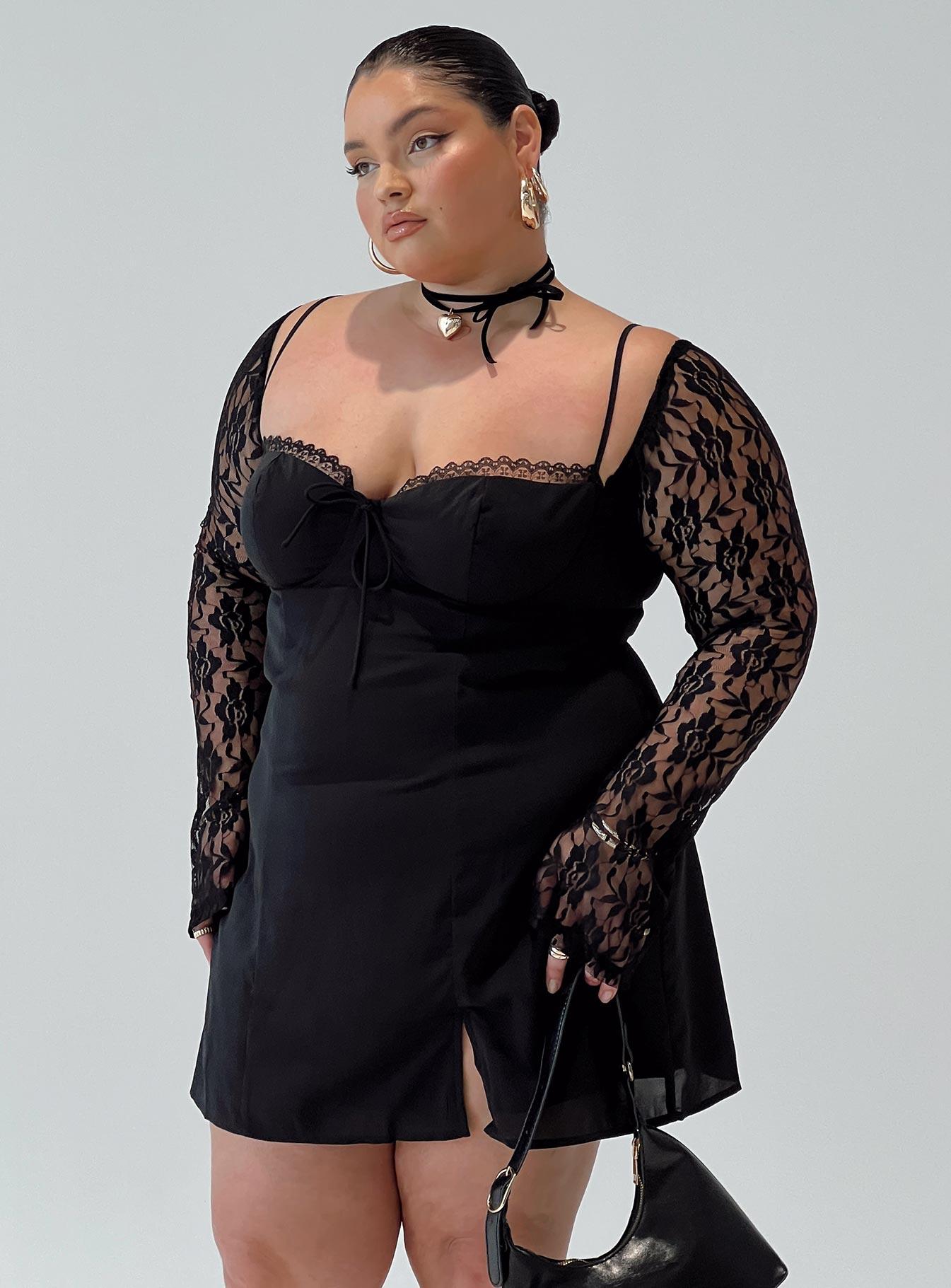Ashwood Lace Sleeve Mini Dress Black Curve Product Image