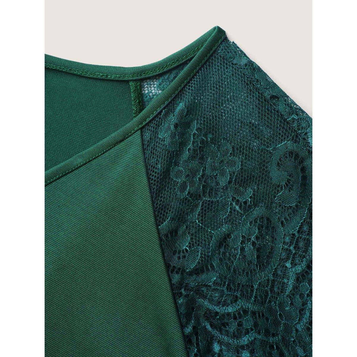 Plus Size Layered Lace Sleeve Cinched-Waist Midi Dress Truegreen Women V-neck Cap Sleeve Curvy BloomChic 28/5X Product Image