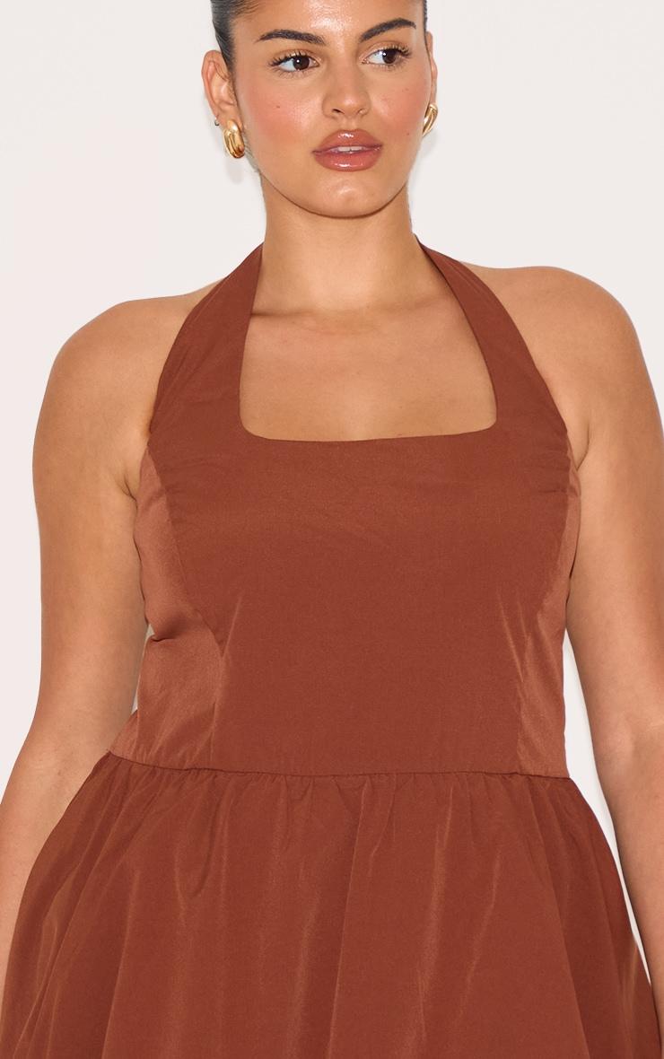 Plus Chocolate Pinstripe Halterneck Puffball Dress Product Image