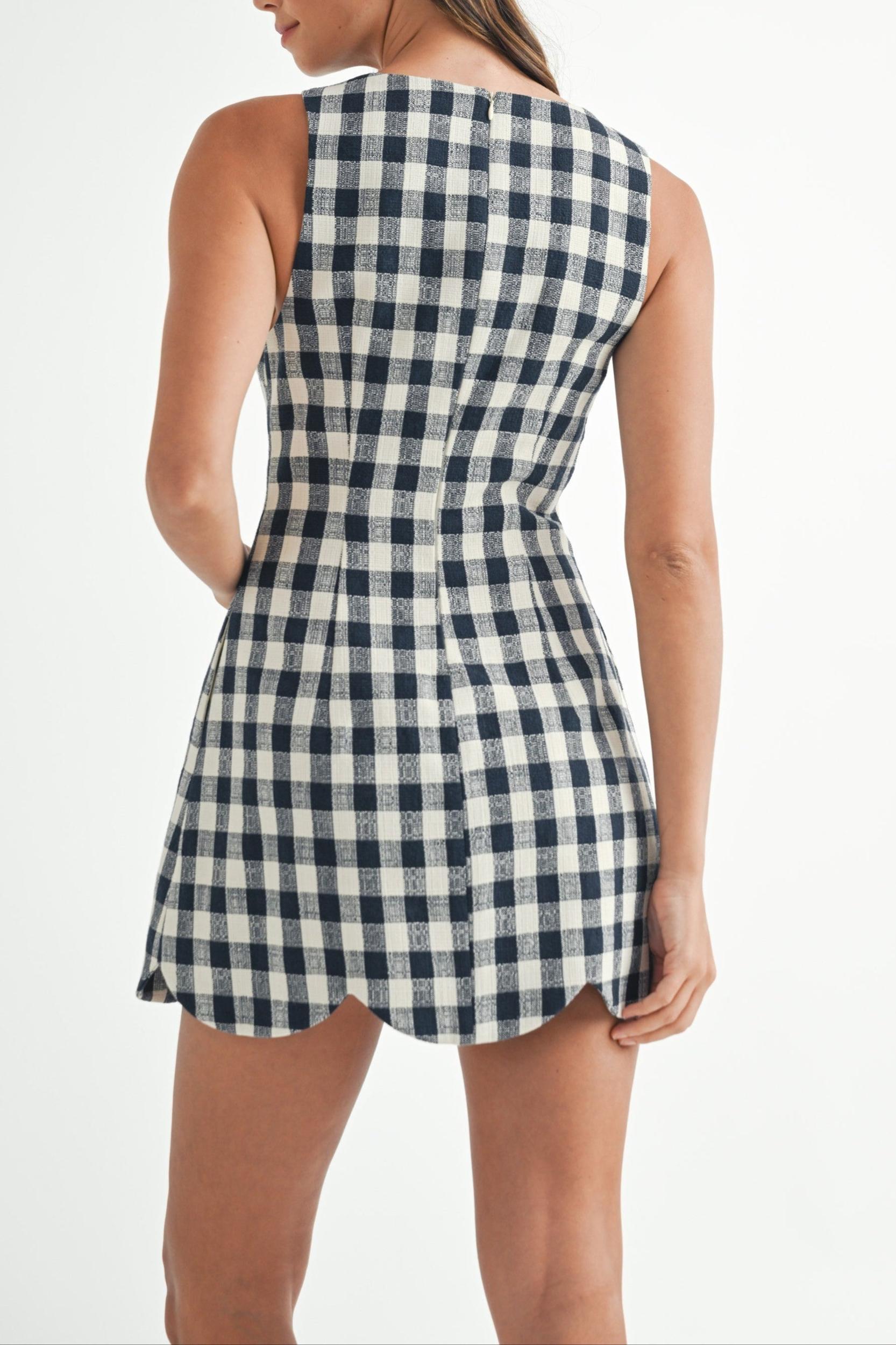 Gingham Scallop-Hem Mini Dress Product Image